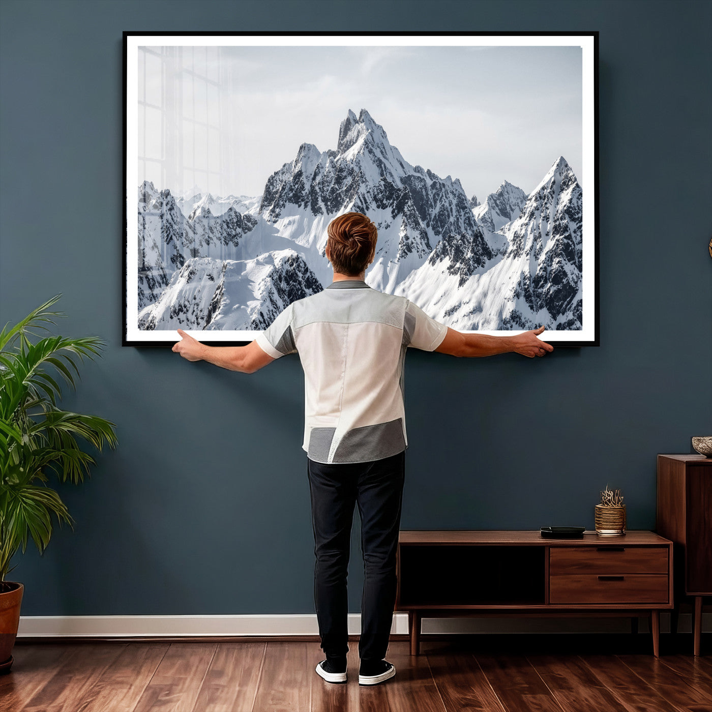 33126265-MGV-CV-36X24 - Snowy Mountain Range Canvas Print, Alpine Peaks Landscape Wall Art, Framed Canvas Ready to Hang