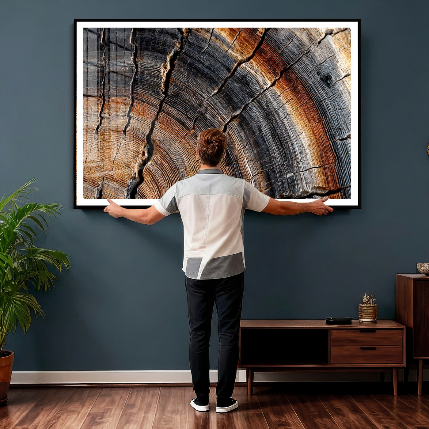 92693966E-MGV-CV-36X24 - Framed Large Abstract Wood Grain Canvas Print, Tree Ring Pattern Wall Art, Framed Canvas Ready to Hang