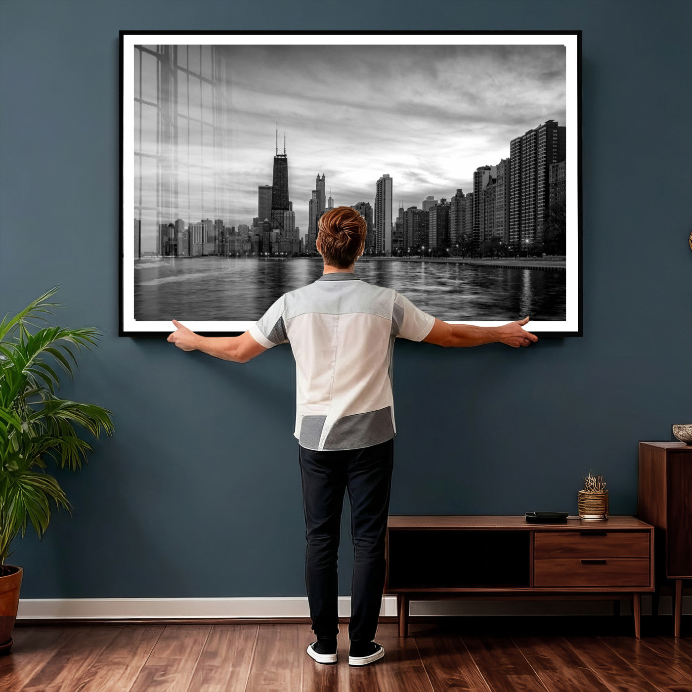 74552581-MGV-CV-36X24 - Chicago Wall Art Canvas Print, Chicago City Downtown Night Cityscape Print for Modern Urban Wall Decor