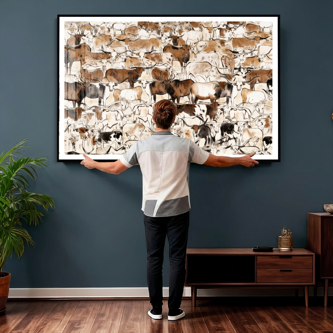 81416572-MGV-CV-36X24 - Farmhouse Animals Wall Art Canvas Print - Abstract Farm Animal Drawing Mid-Century Wall Art for Cabin Decor