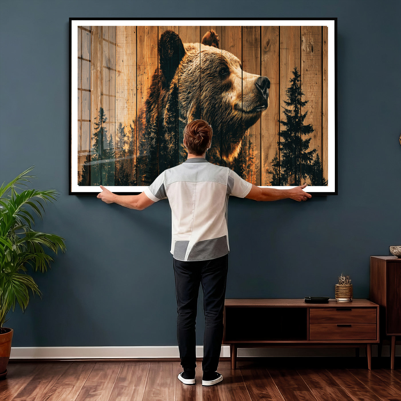 31552198-MGV-CV-36X24 - Rustic Bear Wall Art Canvas Print – Woodland Wildlife Artwork Print for Cabin, Lodge, and Farmhouse Home Decor