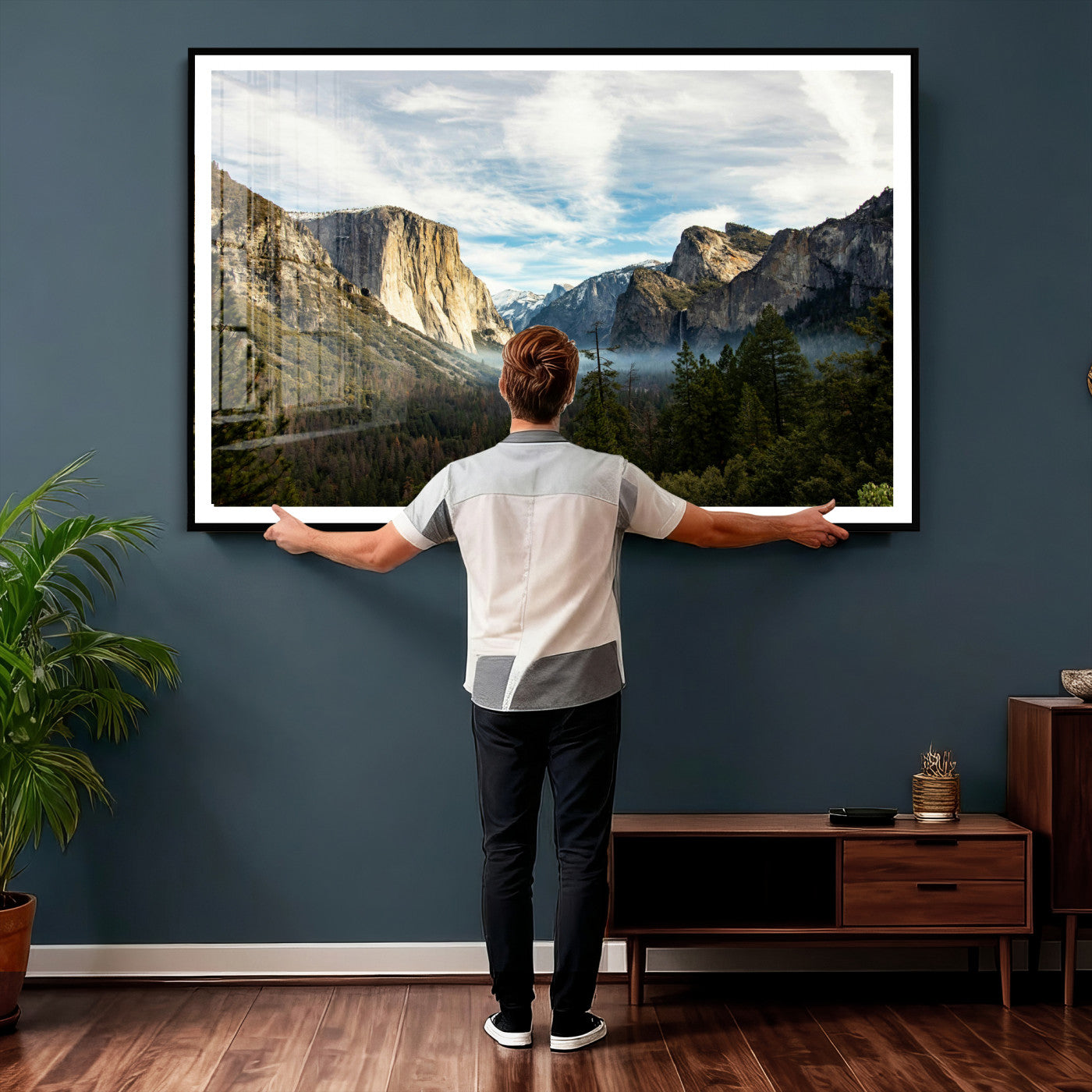 15089394-MGV-CV-36X24 - Yosemite Valley Mountain Landscape Wall Art Canvas Print, Granite Cliff Forest Valley Canvas Print, California National Park Scenic Art Printing