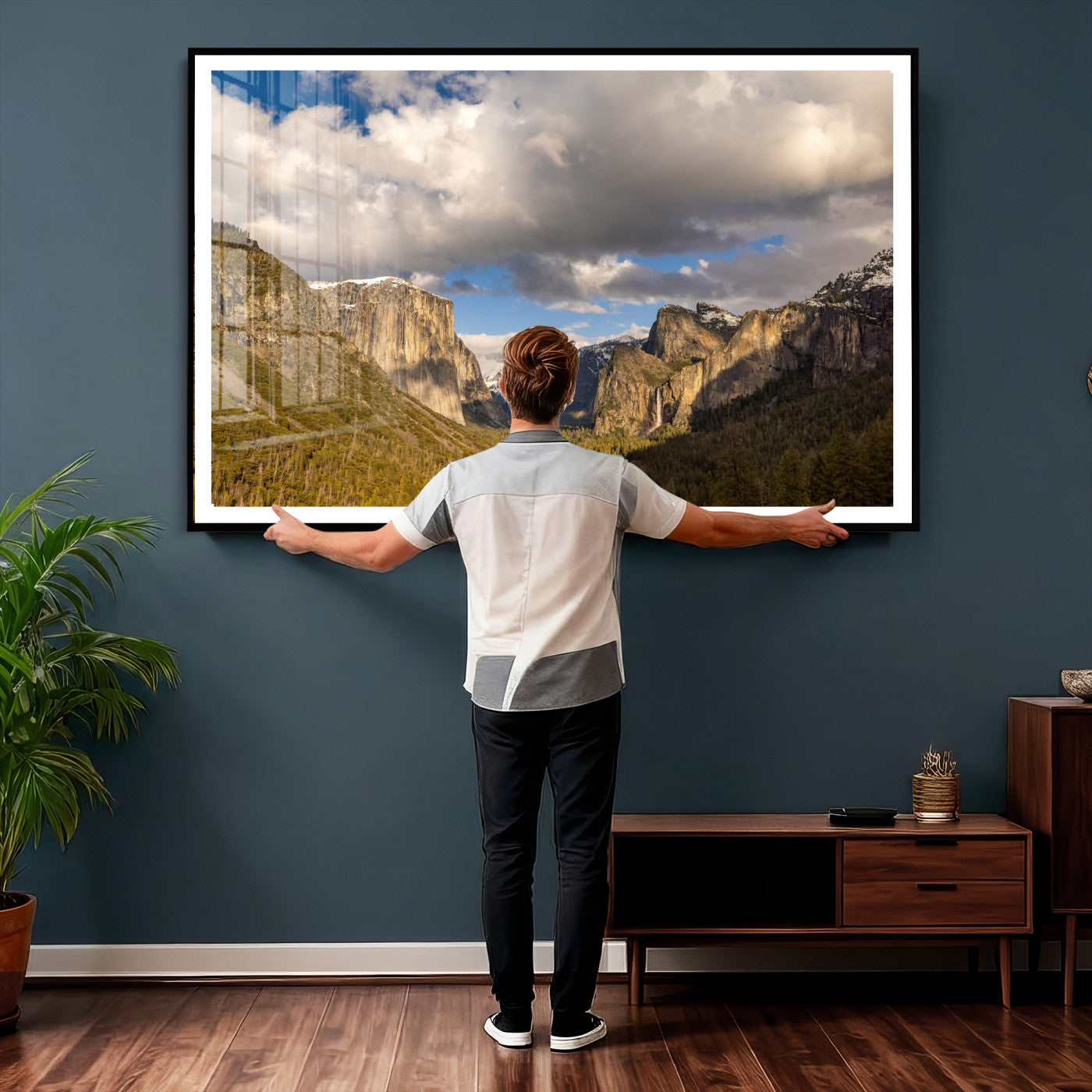 51451302-MGV-CV-36X24 - Yosemite Valley Mountain Landscape Wall Art Canvas Print, Granite Cliff Forest Valley Canvas Print, California National Park Scenic Art Printing