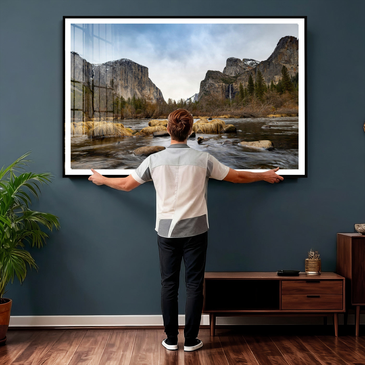 20458404-MGV-CV-36X24 - Yosemite Valley Mountain Landscape Wall Art Canvas Print, Granite Cliff Forest Valley Canvas Print, California National Park Scenic Art Printing