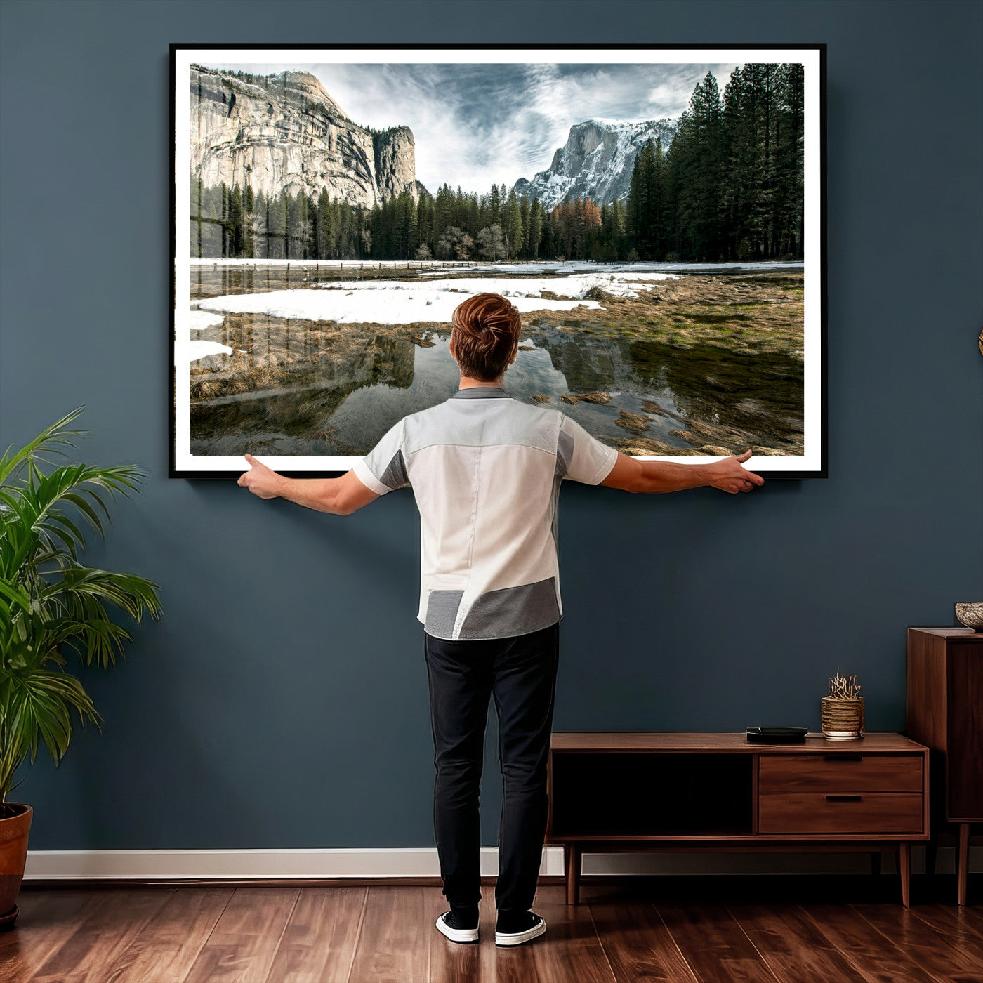 14527348-MGV-CV-36X24 - Yosemite Valley Mountain Landscape Wall Art Canvas Print, Granite Cliff Forest Valley Canvas Print, California National Park Scenic Art Printing