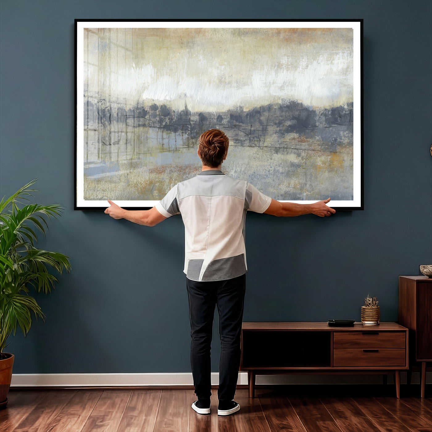 73973590-MGV-CV-36X24 - Abstract Neutral Landscape Painting Wall Art Canvas Print, Modern Minimal Texture Horizon Canvas Print, Beige Gray Contemporary Abstract Art Printing