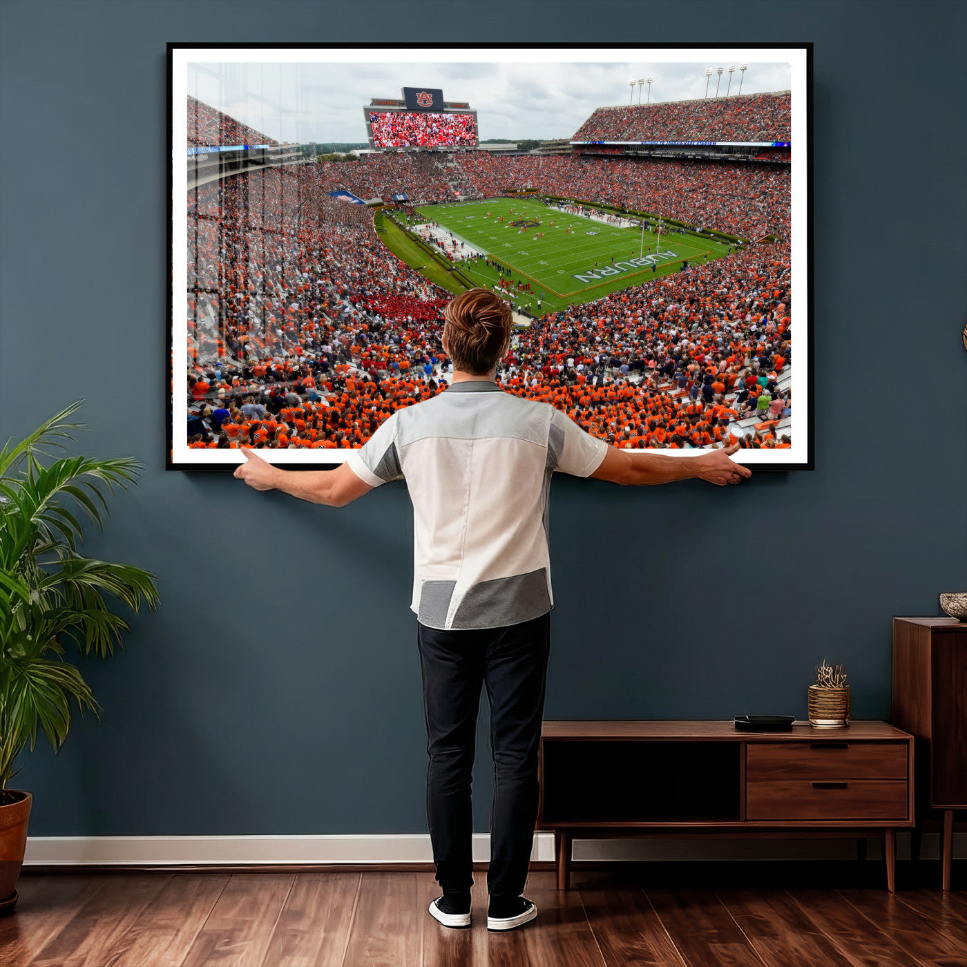 82562490-MGV-CV-36X24 - Auburn Stadium Sunset Wall Art Canvas Print, Jordan Hare Stadium Game Day Crowd, Auburn Tigers Football Artwork