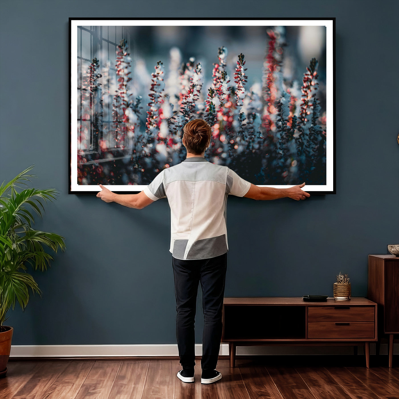 82063935-MGV-CV-36X24 - Winter Heather Wall Art Canvas Print, Frosted Floral Nature Art, Moody Botanical Wall Decor