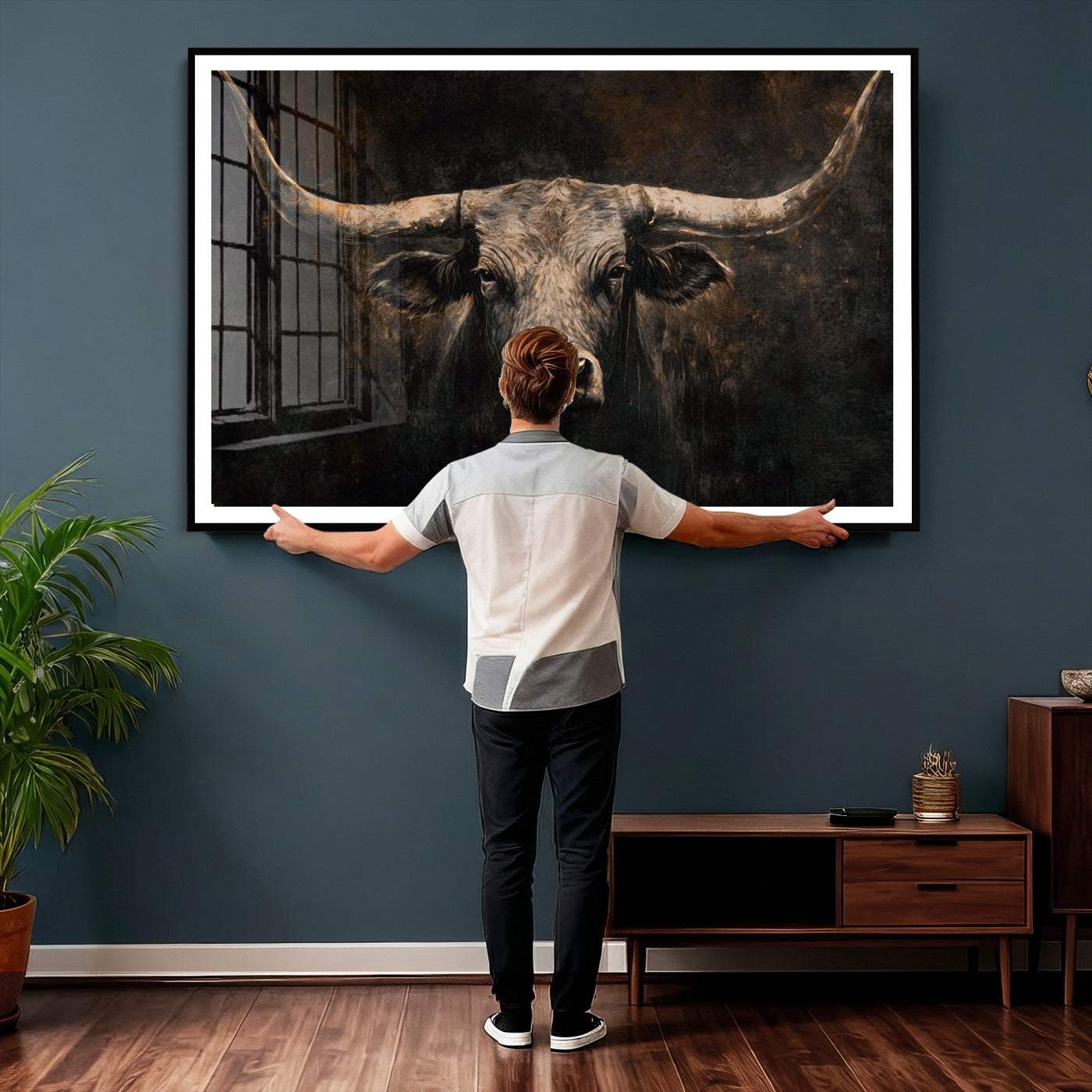 15731200-MGV-CV-36X24 - Vintage Longhorn Bull Wall Art Canvas Print – Rustic Western Cattle Artwork for Farmhouse, Ranch, Cabin, and Office Decor