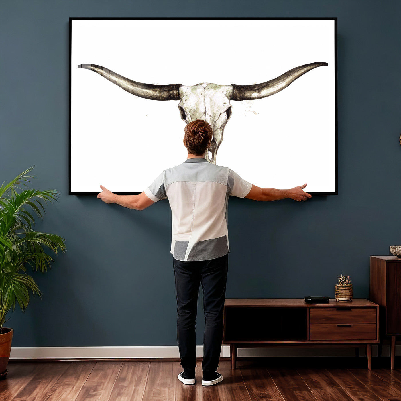 42788678A-MGV-CV-36X24 - Longhorn Skull Wall Art Canvas Print – Rustic Western Artwork Print for Living Room Wall Decor