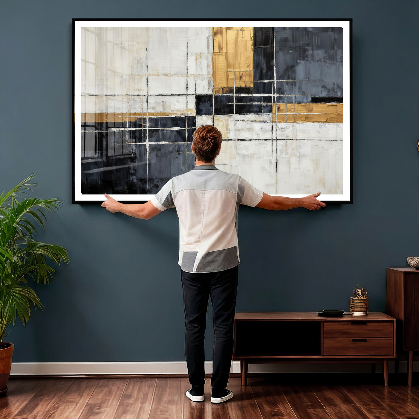 78975677-MGV-CV-36X24 - Gold Abstract Wall Art Canvas Print, Modern Luxury Geometric Painting Wall Decor for Living Room and Office