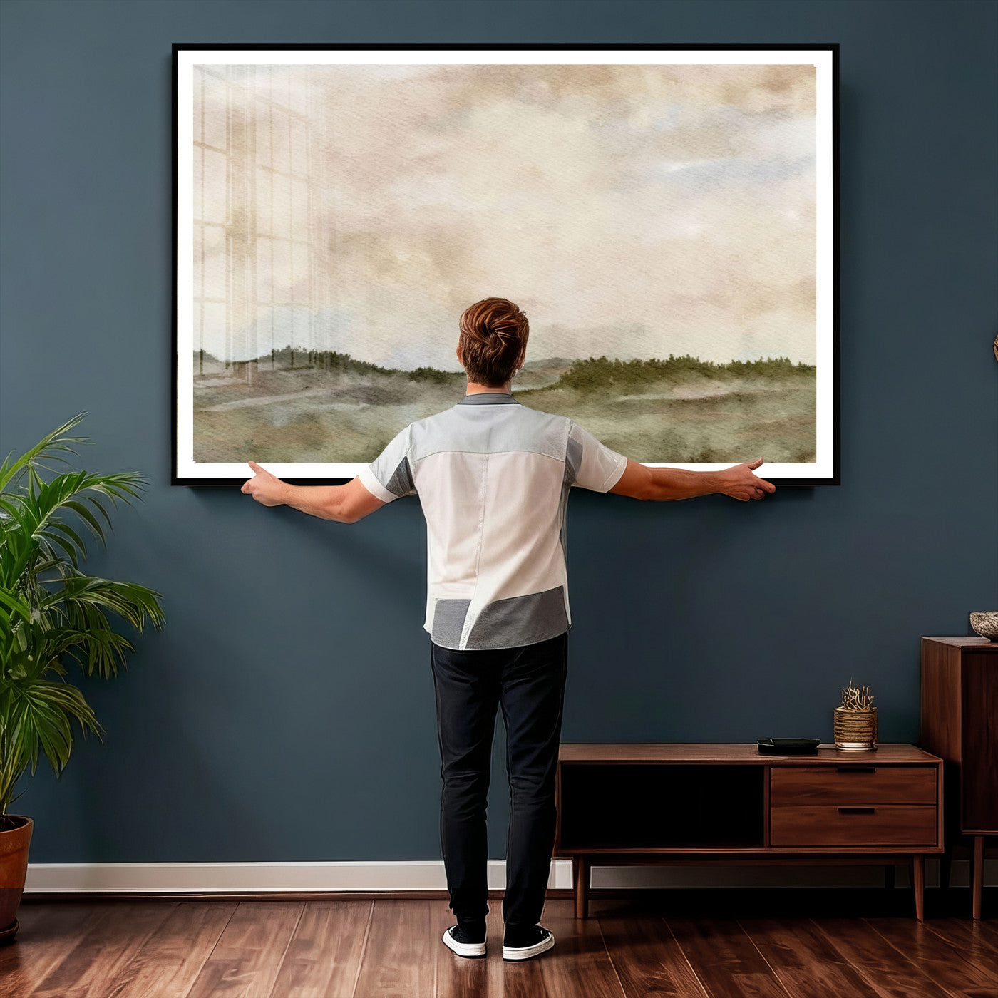 13578069-MGV-CV-36X24 - Abstract Landscape Wall Art Canvas Print, Watercolor Pastoral Landscape Painting Wall Decor for Modern Farmhouse Interiors