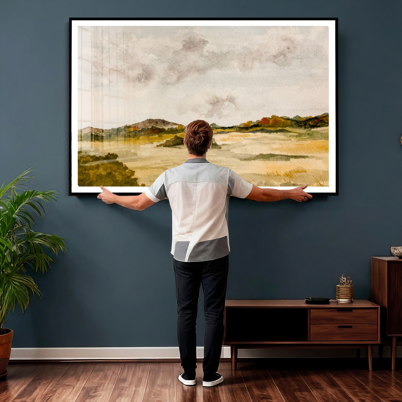 94151004-MGV-CV-36X24 - Watercolor Abstract Countryside Wall Art Canvas Print, Neutral Pastoral Landscape Painting Wall Decor for Modern Farmhouse Interiors