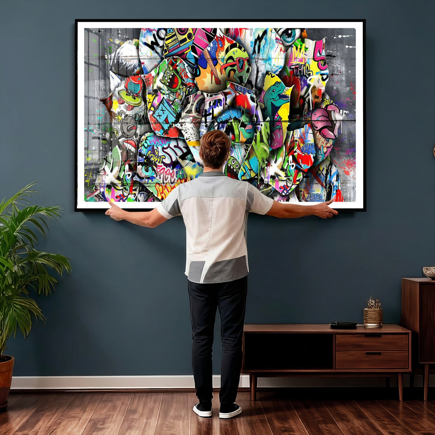77553344-MGV-CV-36X24 - Abstract Graffiti Collage Street Art Wall Art Canvas Print, Colorful Urban Pop Art Canvas Print, Modern Graffiti Patchwork Contemporary Art Printing
