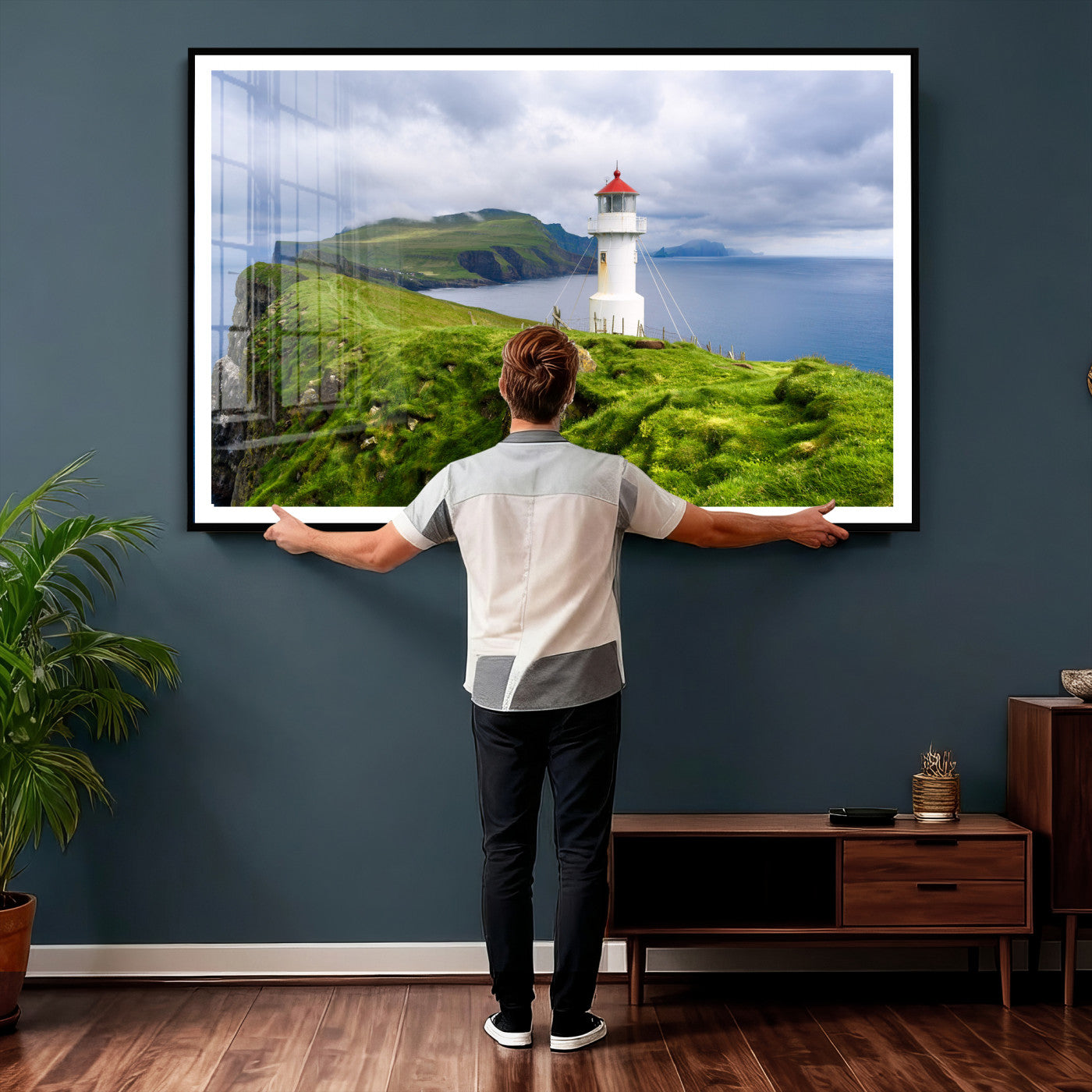 10680390-MGV-CV-36X24 - Coastal Lighthouse Wall Art Canvas Print, Cliffside Ocean Landscape Canvas Print, Scandinavian Coastal Decor for Living Room