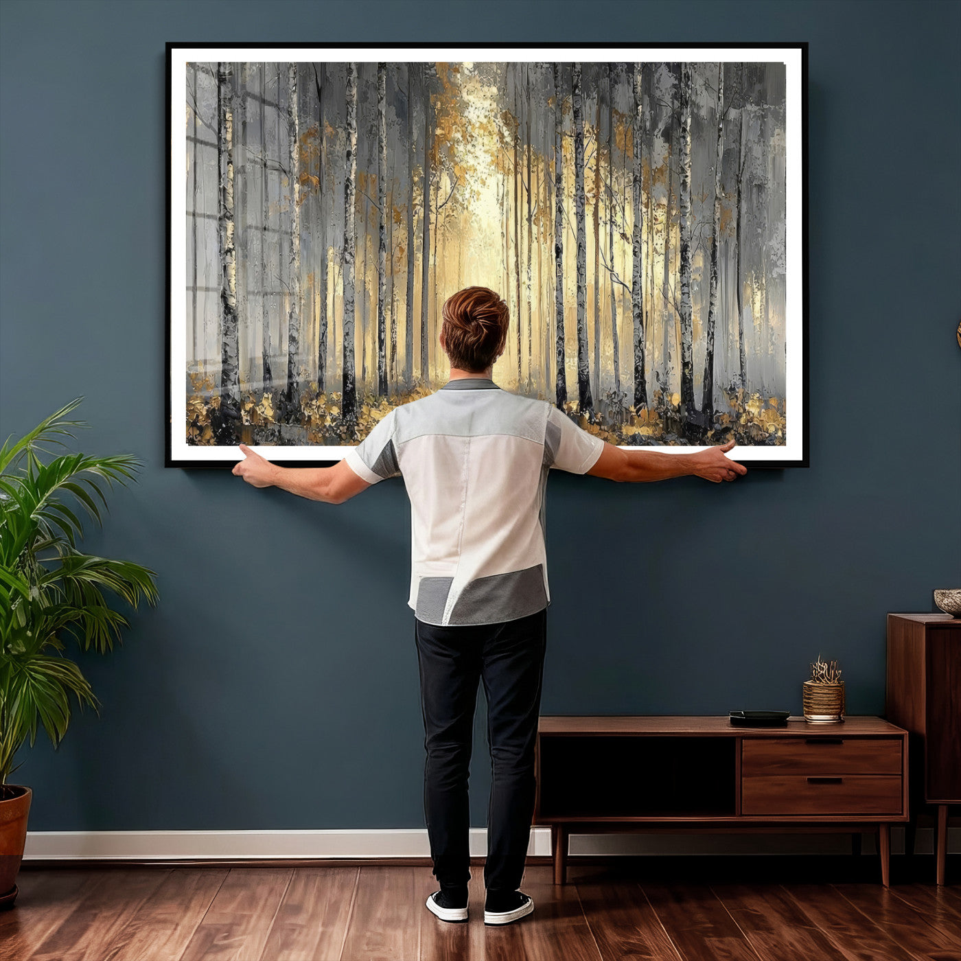 41017042-MGV-CV-36X24 - Abstract Birch Forest Wall Art Canvas Print – Modern Neutral Woodland Landscape Artwork for Living Room Decor