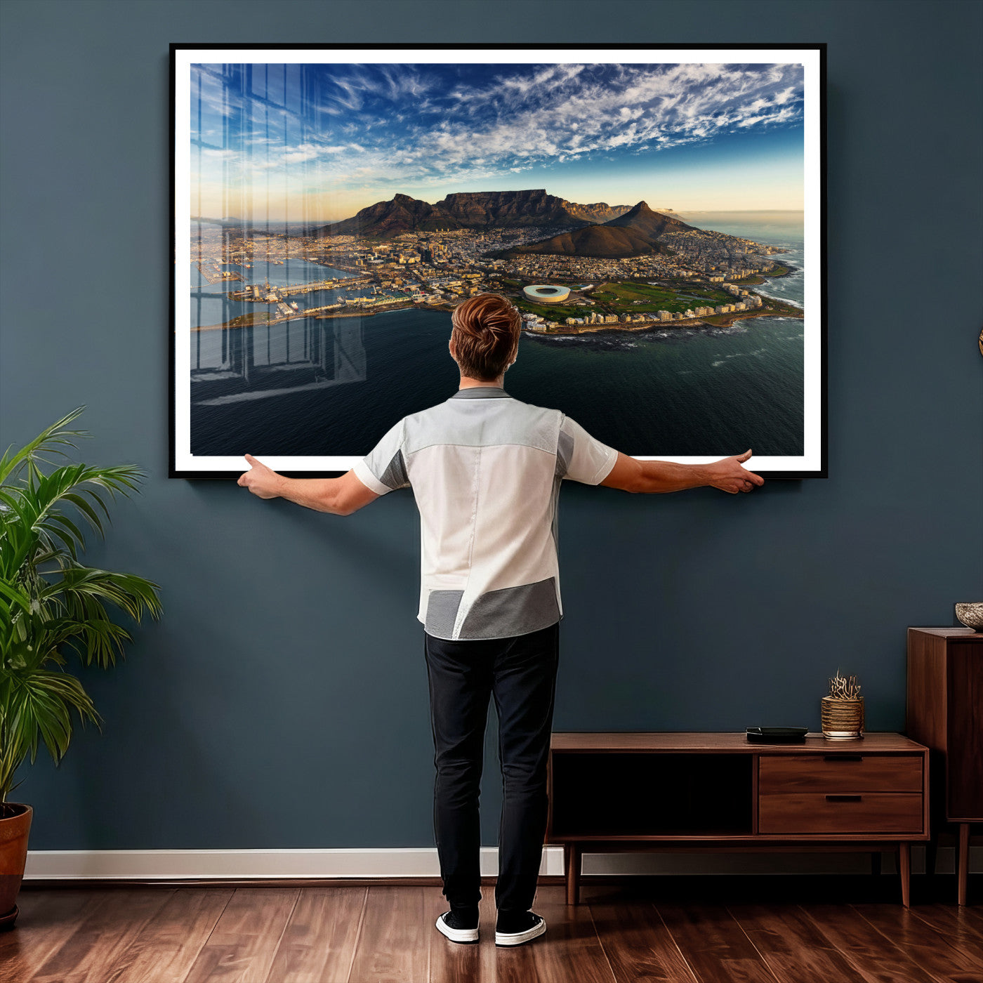 14654591-MGV-CV-36X24 - Cape Town Skyline Wall Art Canvas Print – Table Mountain Coastal Cityscape Artwork for Modern Office Decor
