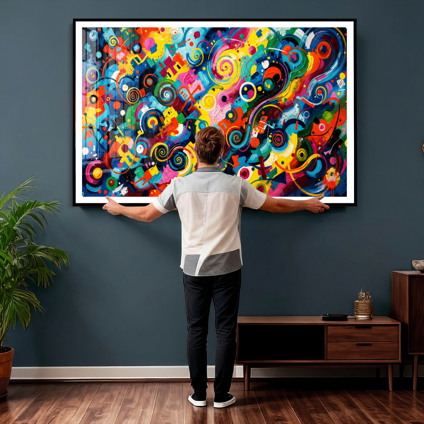 4712069R1-MGV-CV-36X24 - Geometric Abstract Wall Art Canvas Print, Bold Color Abstract Expressionist Painting Print, Modern Geometric Abstract Canvas Art