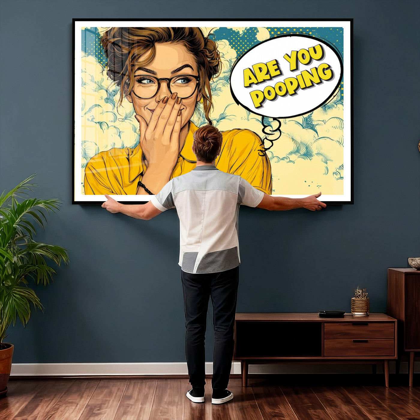 P79156505-MGV-CV-36X24 - Pop Art Print Bathroom Sign Wall Art Canvas Print — Funny Bathroom Canvas | Comic Style Toilet Wall Decor | Humor Gift | Are you Pooping