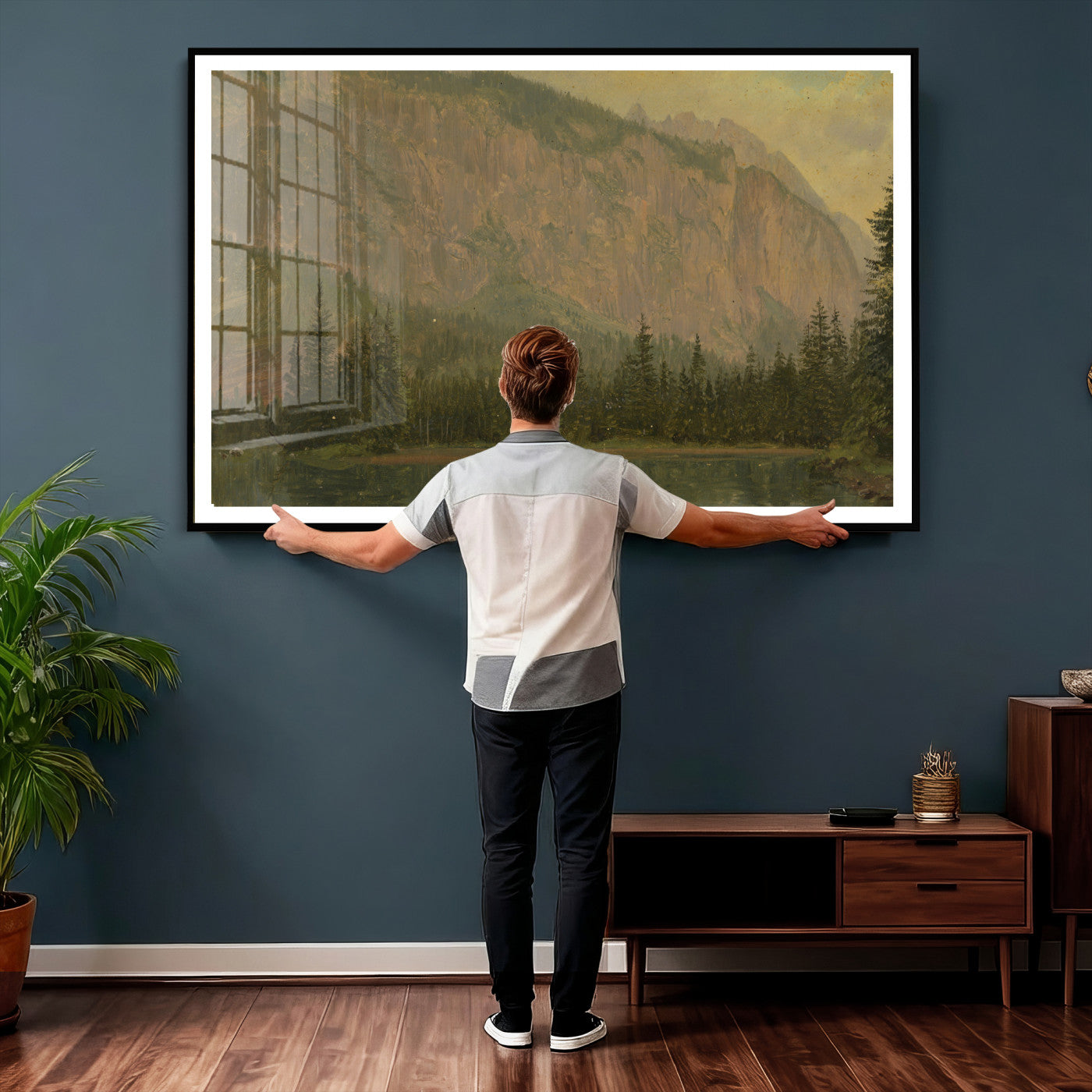 76844524-MGV-CV-36X24 - Frederic Edwin Church Hintersee Canvas Print, Hudson River School Mountain Lake Painting 1868, American Romantic Landscape, Vintage Nature Wall Art