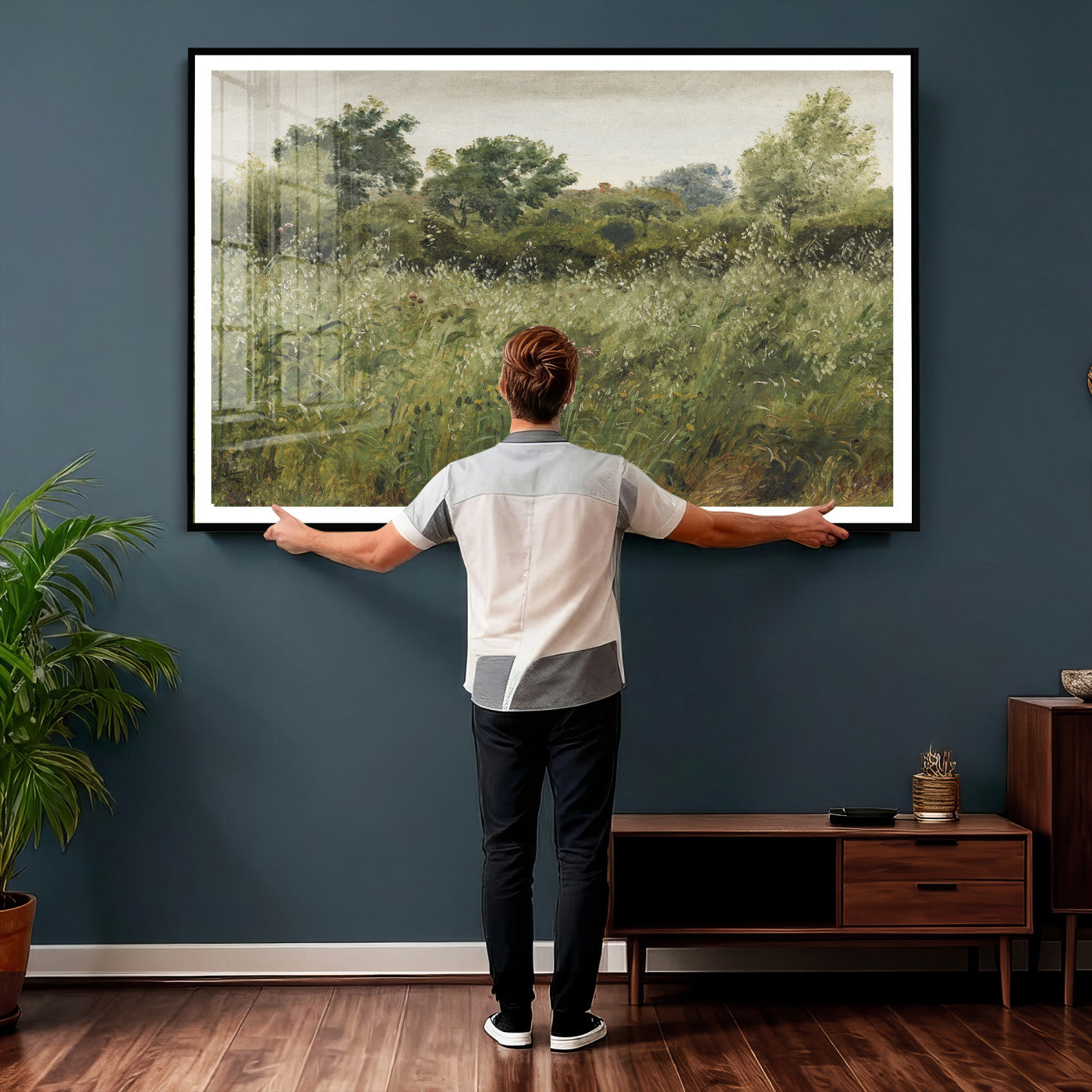 92328261-MGV-CV-36X24 - Wildflower Meadow Canvas Wall Art, Impressionist Overgrown Field Painting Print, Vintage Green Nature Decor, Cottagecore Botanical Art, Living Room Print
