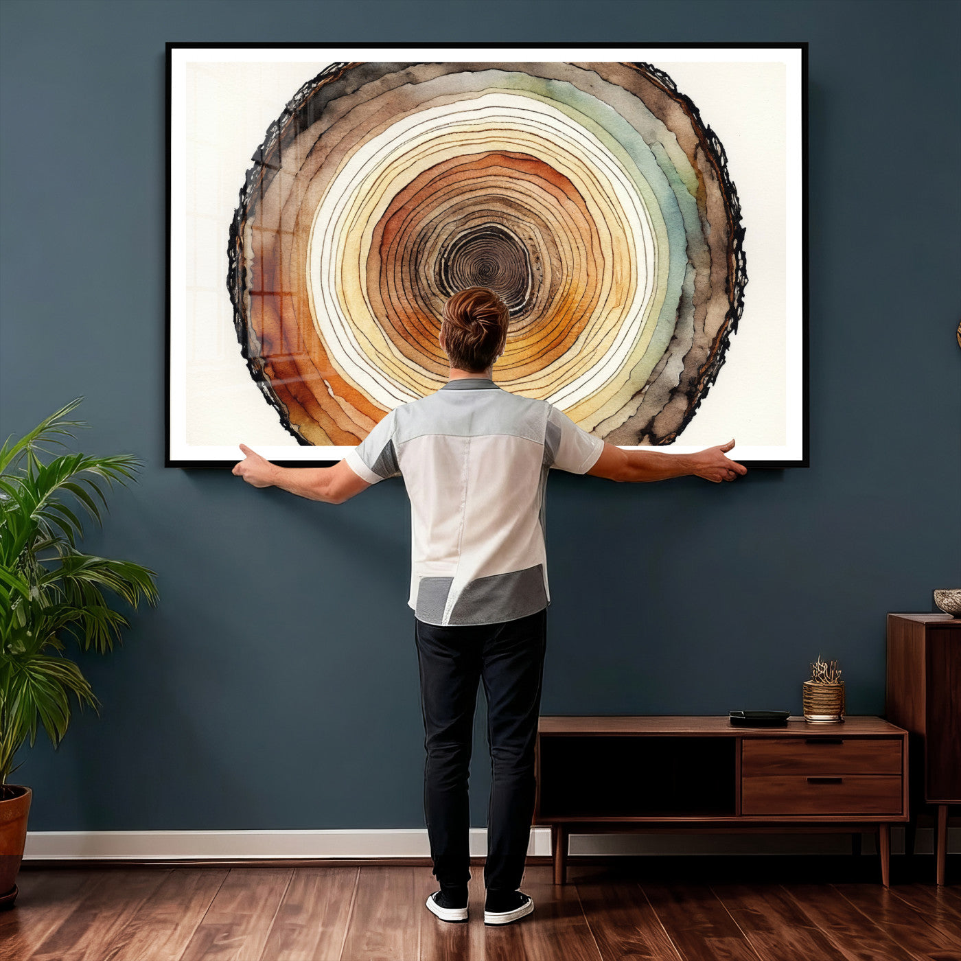 13719680-MGV-CV-36X24 - Natural Wood Slice Wall Art Canvas Print, Tree Ring Wall Art, Framed Abstract Nature Wall Decor, Earth Tone Statement Canvas Print