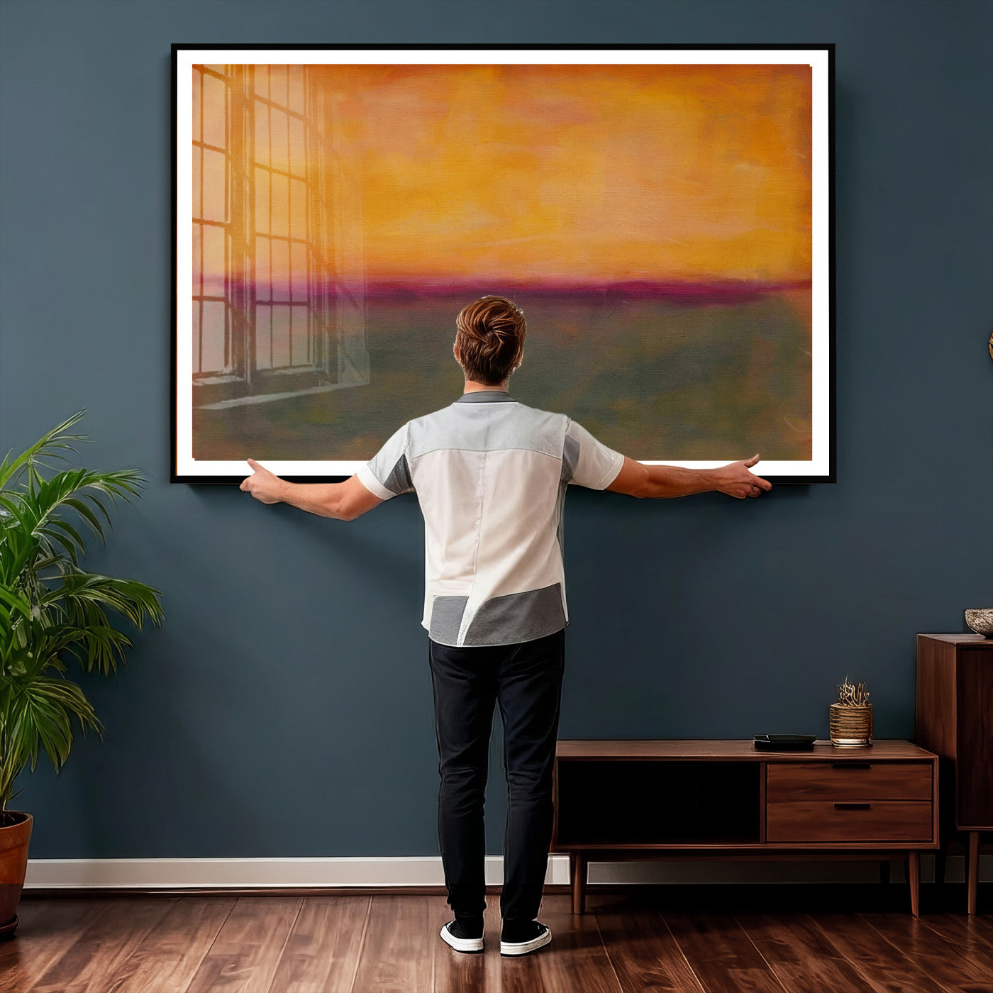 21628300-MGV-CV-36X24 - Abstract Color Field Wall Art Canvas Print, Framed Minimalist Horizon Artwork for Living Room Bedroom Office