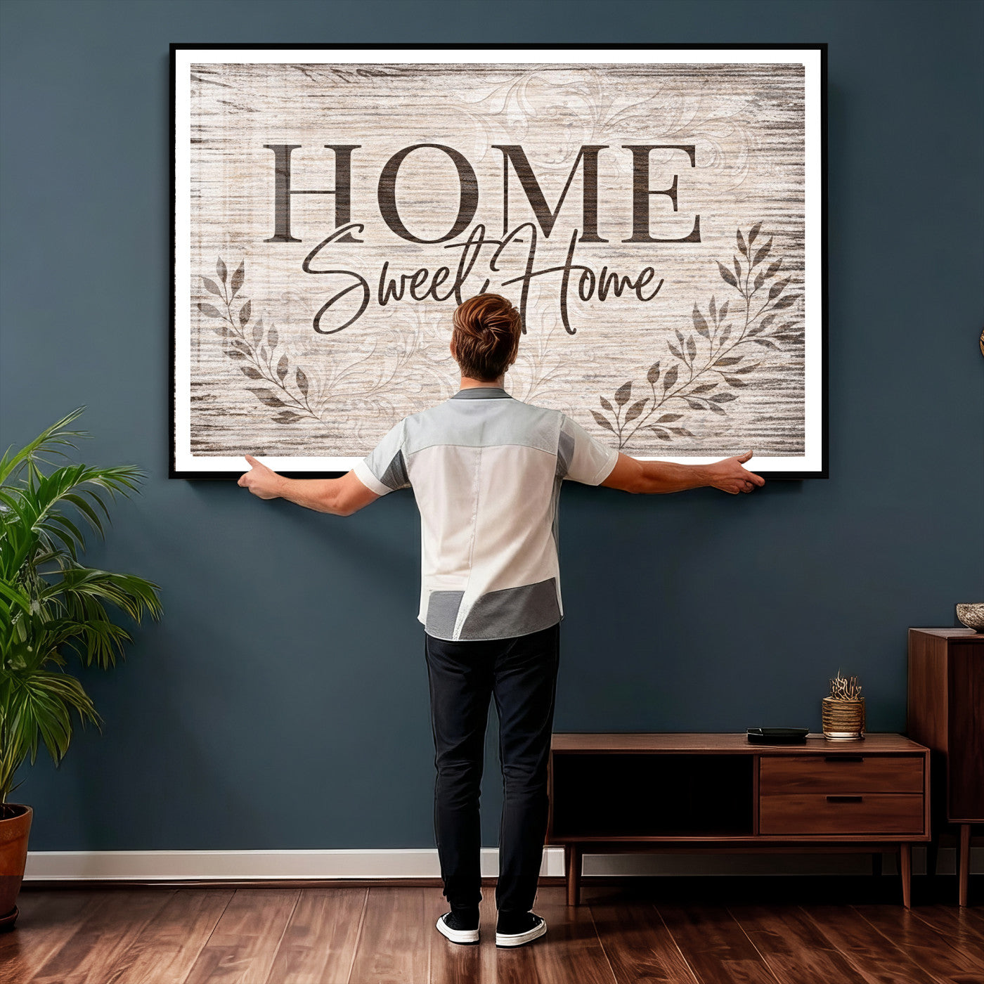 81157008S-MGV-CV-36X24 - Home Sweet Home Wall Art Canvas Print, Floral Farmhouse Sign, Rustic Neutral Entryway Bedroom Living Room Decor