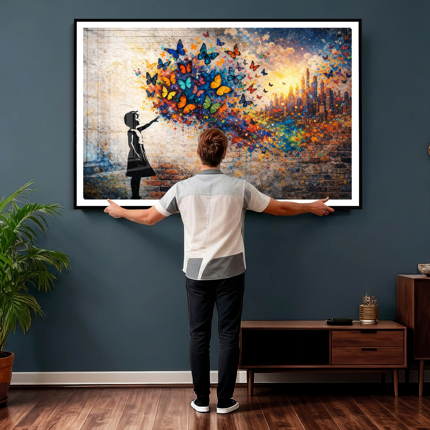 21540821-MGV-CV-36X24 - Banksy Girl Wall Art Canvas Print for Living Room Decor