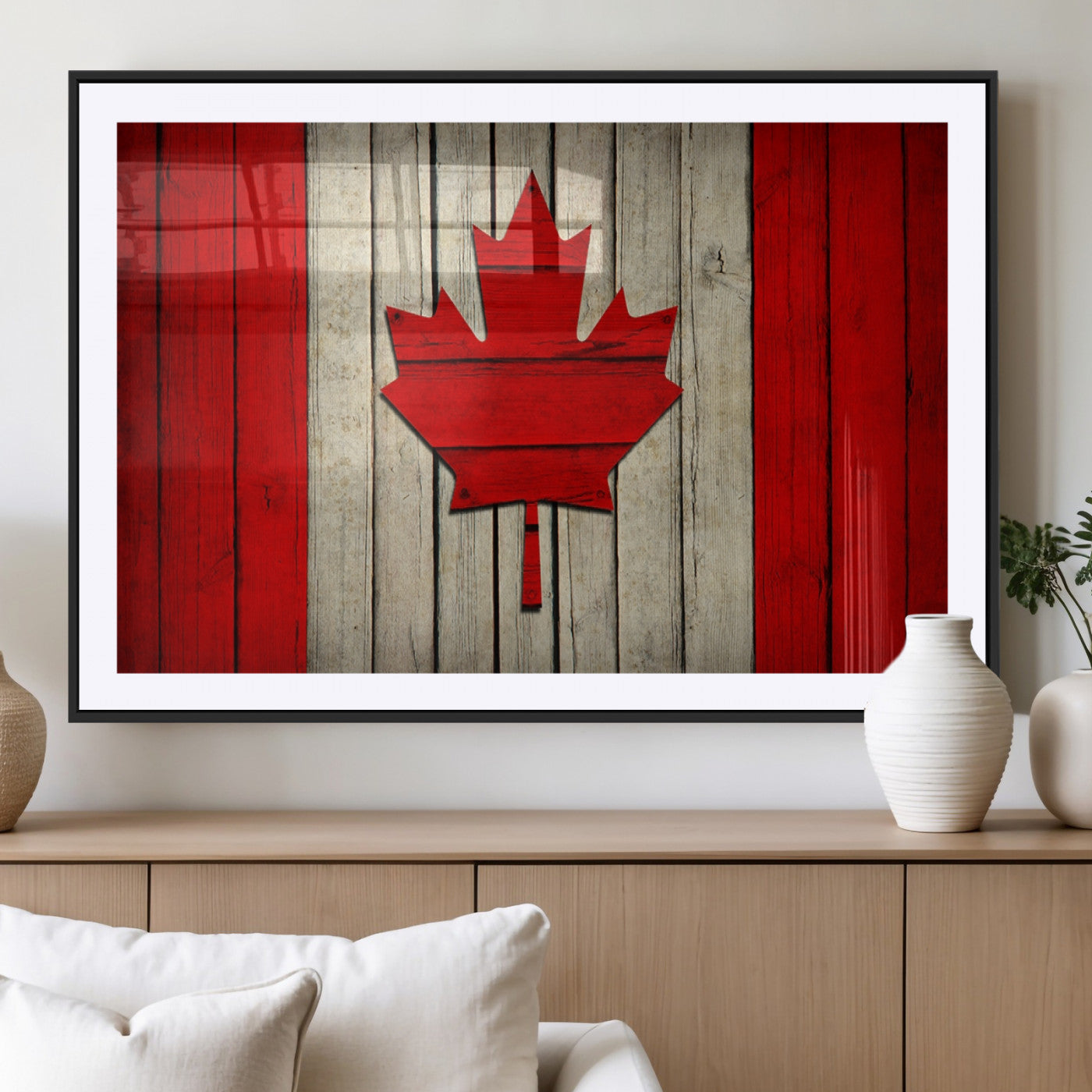 22674-MGV-CV-36X24-Rustic Canada Flag Wall Art – Framed Canadian Flag Canvas Print, Vintage Wood Texture Home or Office Decor