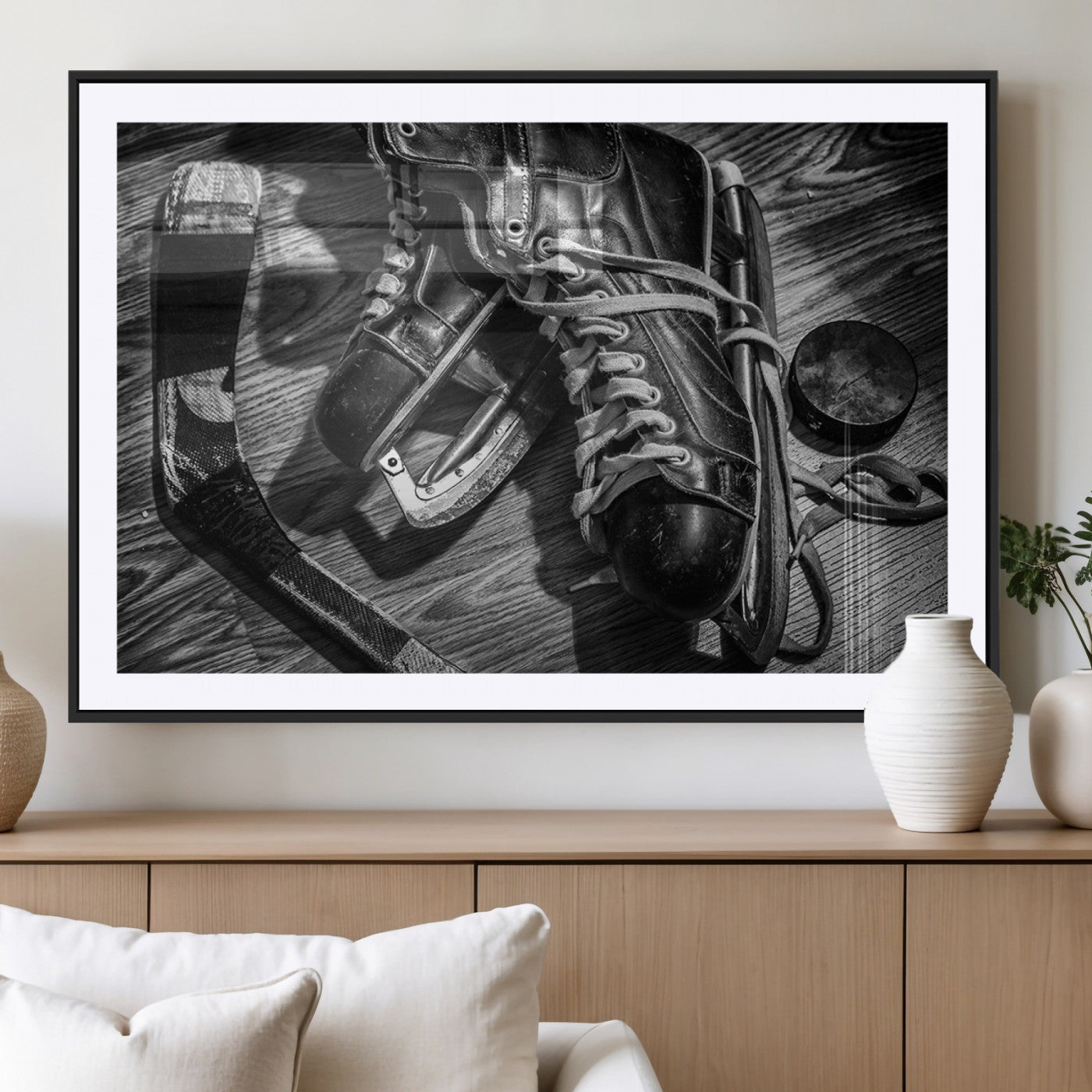 20553-MGC-FP-36x24_Black-Old Pair of Mens Skates Wall Art Canvas, Men Skates Wall Art Print
