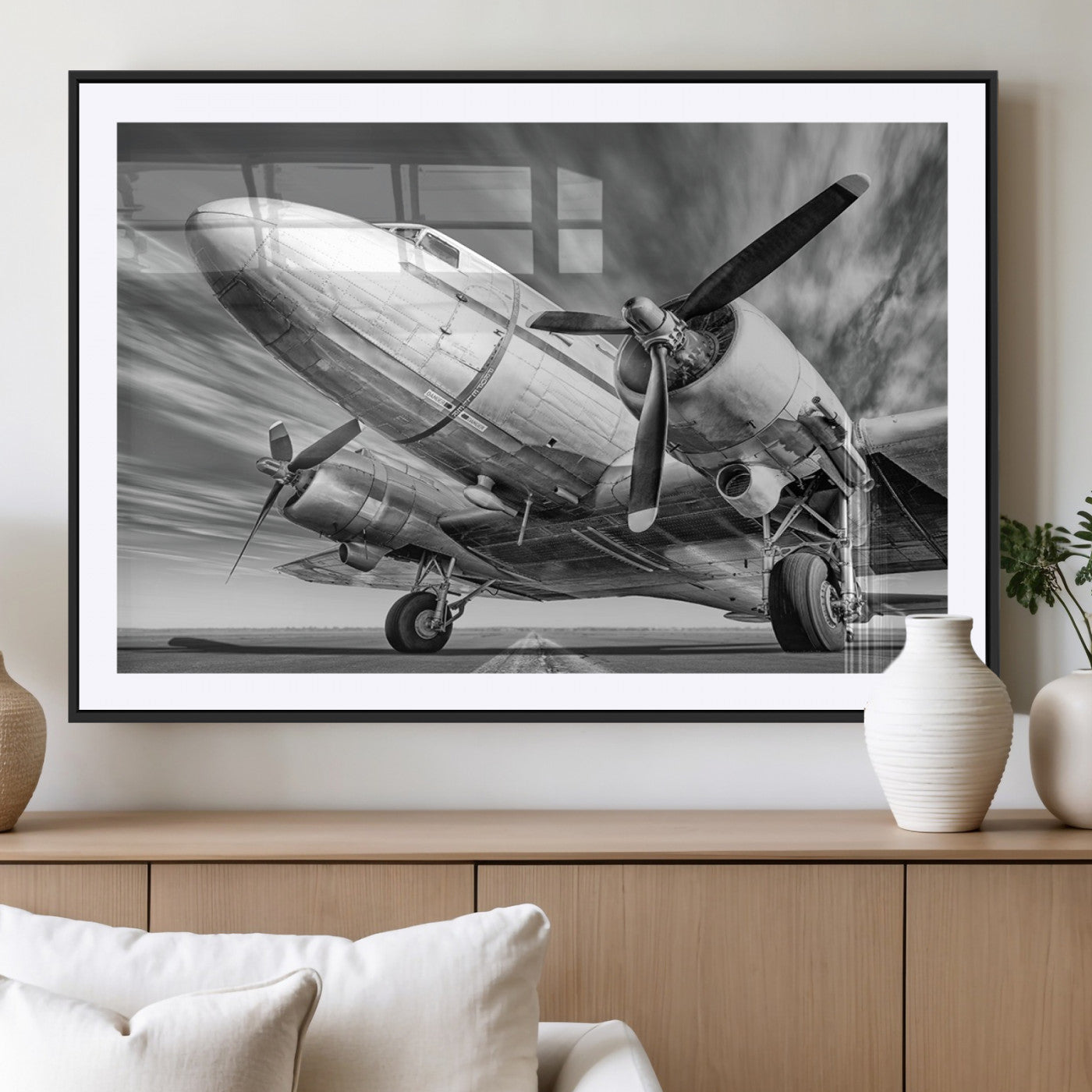 82744-MGV-CV-36X24-Vintage Airplane on Runway Canvas Print