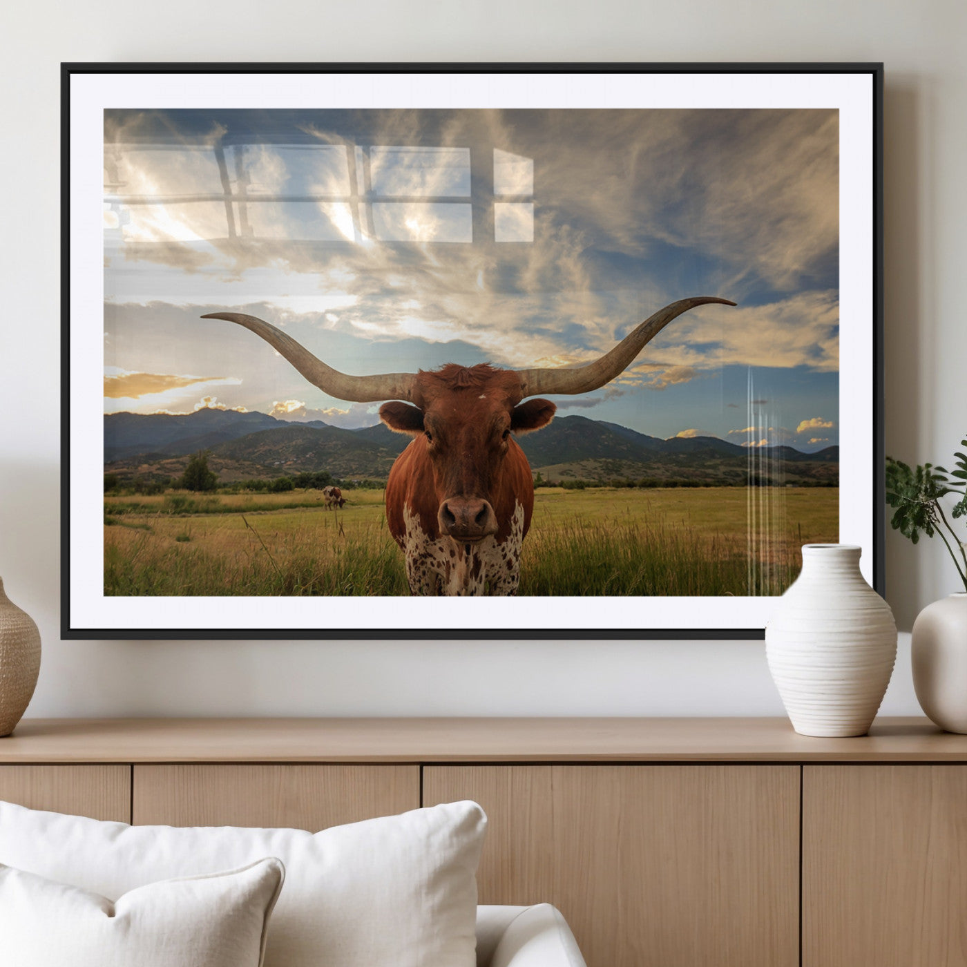 55416-MGV-CV-36X24 - Texas Longhorn Canvas Wall Art – Majestic Triptych Animal Print – Rustic Western Decor for Living Room