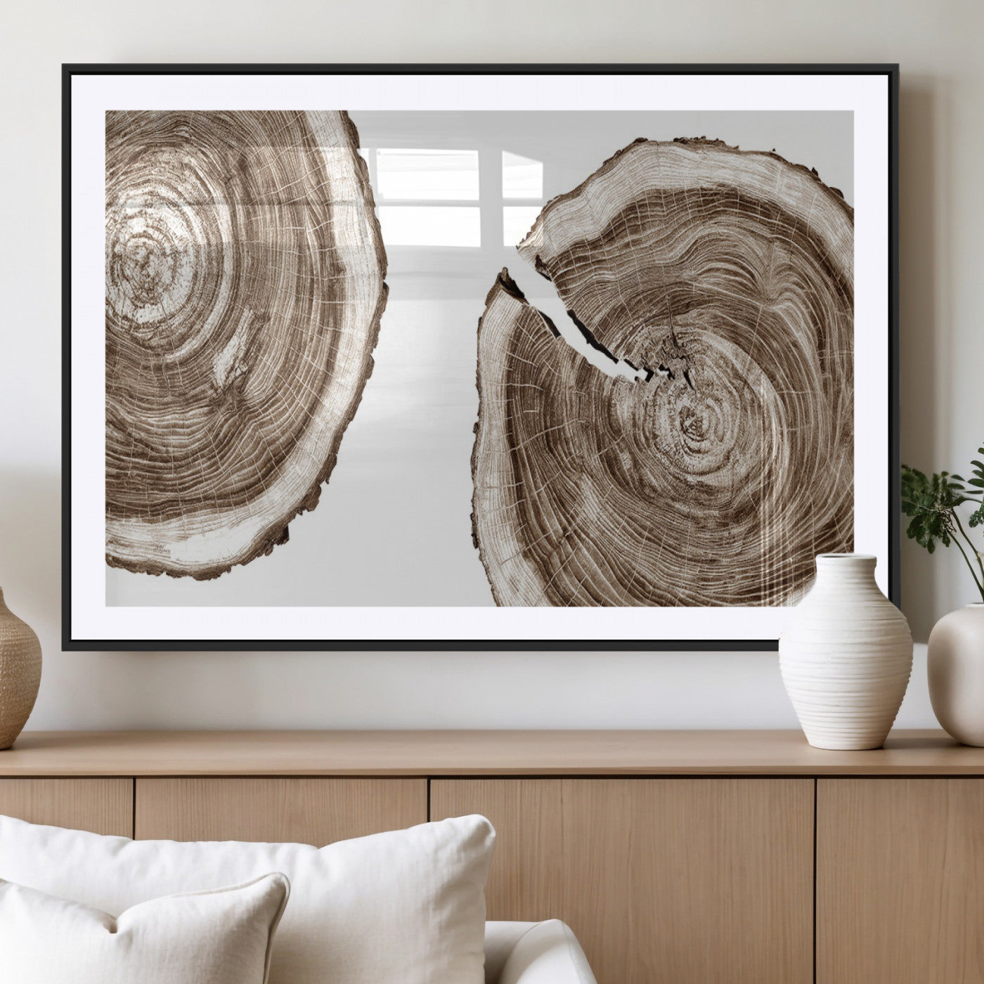 43743-MGV-CV-36X24-Wood Tree Ring Wall Art Canvas Prints, Tree Rings – Minimalist Black and White Wood Art | Triptych