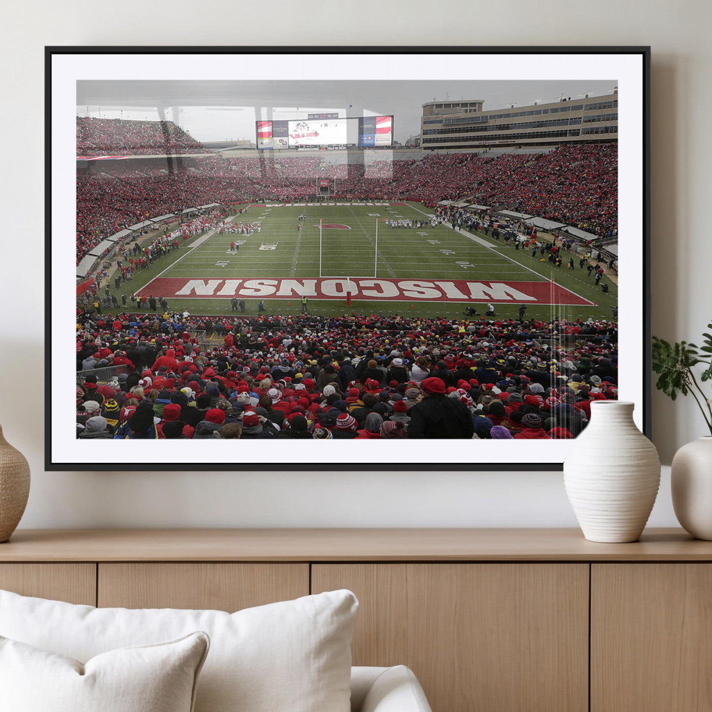 23461-MGC-FP-36x24_Black-Wisconsin Badgers Team Print Canvas - Madison Camp Randall Stadium Wall Art Canvas Print