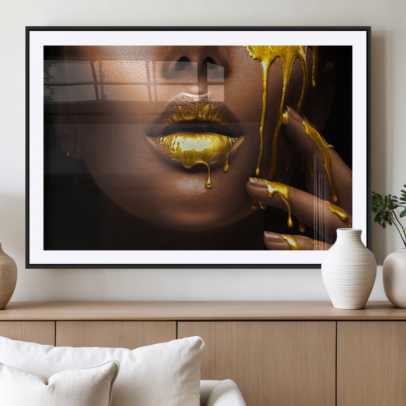 -African American Art Black Woman Canvas Print, African Wall Art, Fashion African Woman Gold Lips