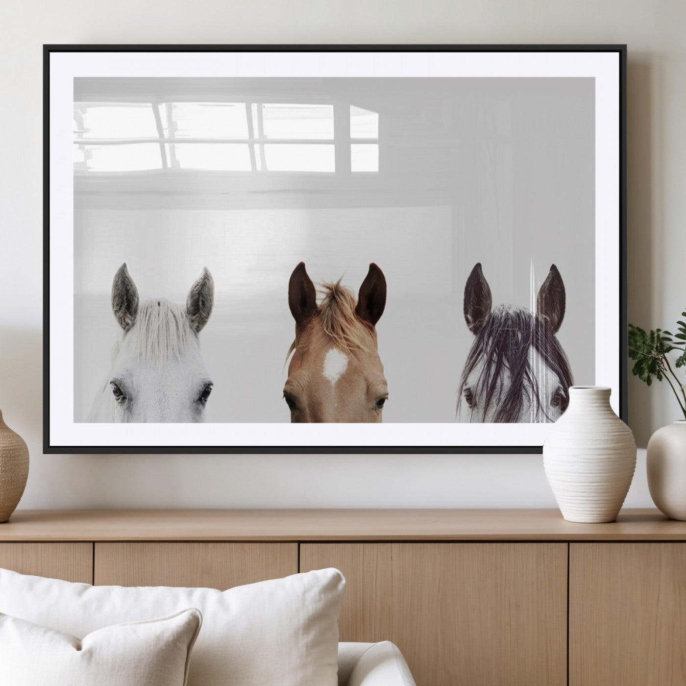 -Horse Prints Set, Set of 3 Horse Wall Art, Horses Portraits, Farmhouse Wall Art, Farm Animals