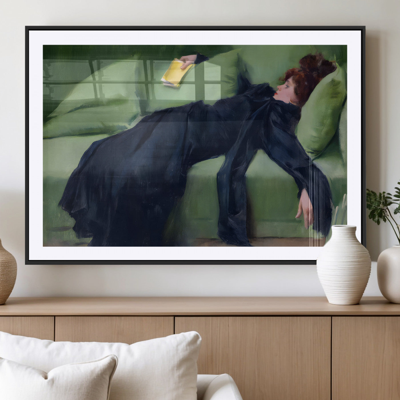 17725-MGC-FP-36x24_Black-Decadent Girl by Ramon Casas Wall Art Canvas Print, Framed Decadent Girl Canvas Print