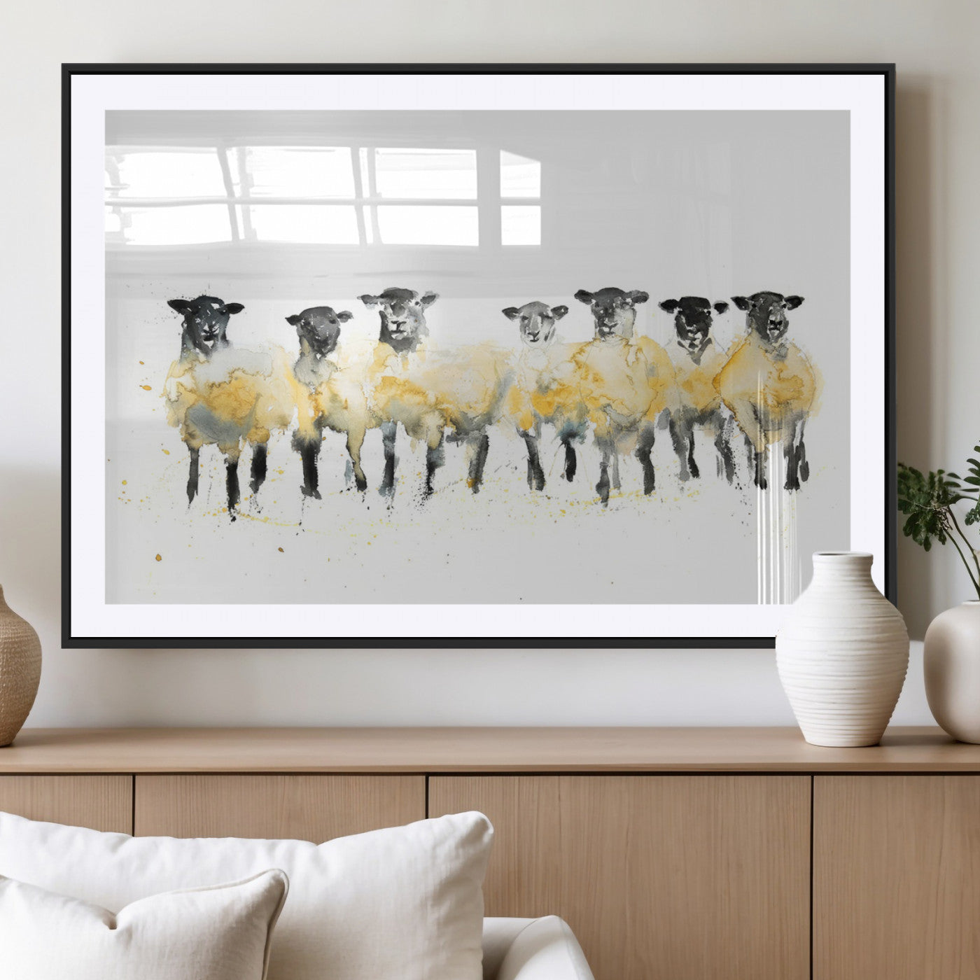 72612-MGC-FP-36x24_Black-Farmhouse Wall Art Sheep Print | Ready to Hang Framed Canvas | Rustic Barn Decor