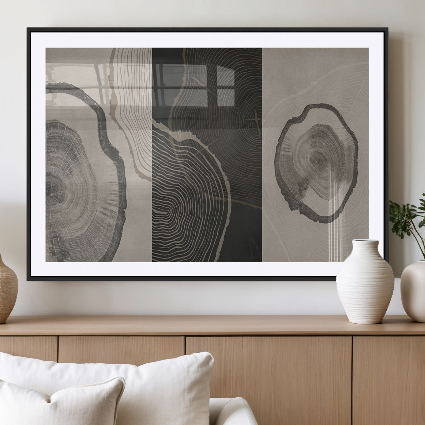 25407-MGV-CV-36X24-Modern Abstract Tree Ring Canvas Art Set | 3 Panel Large Tree Ring Design for Living Room, Office,