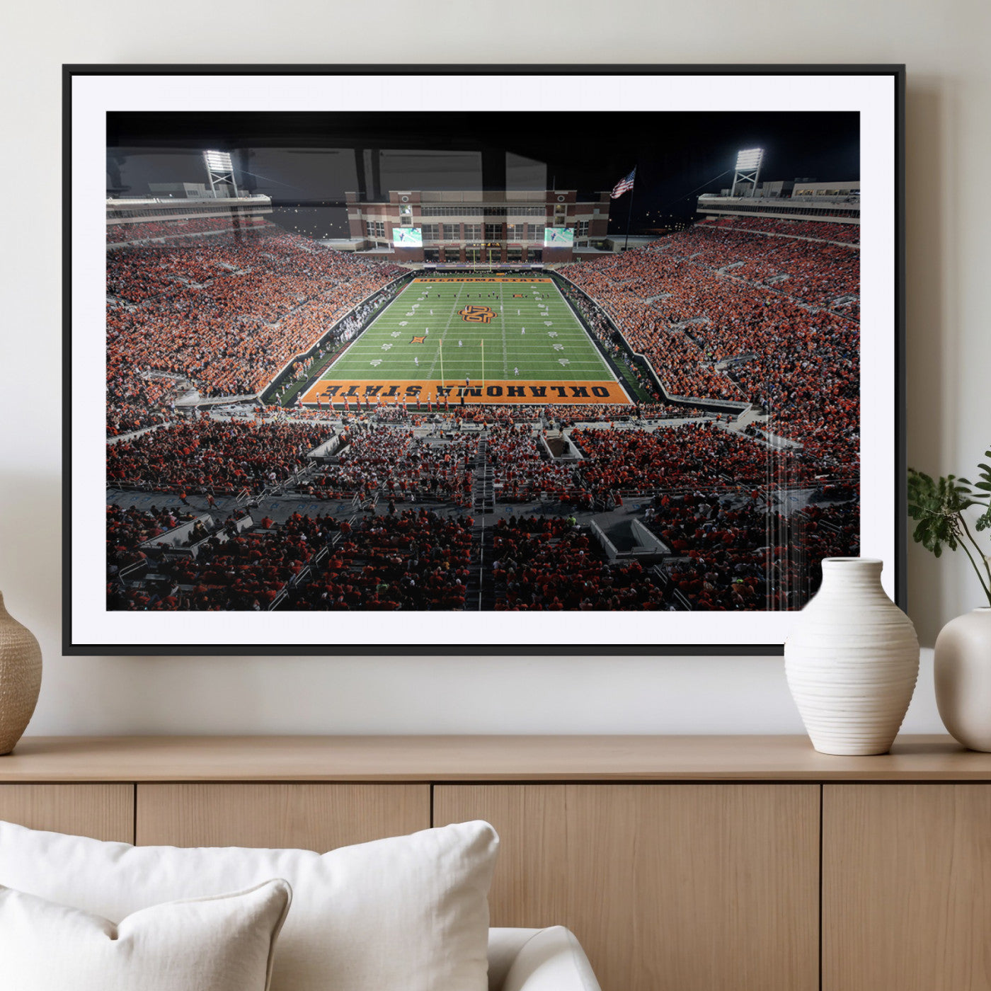 81675-MGC-FP-36x24_Black-Boone Pickens Stadium Wall Art Oklahoma State Cowboys Print Framed Sports Canvas Art for Home, Office, Living Room
