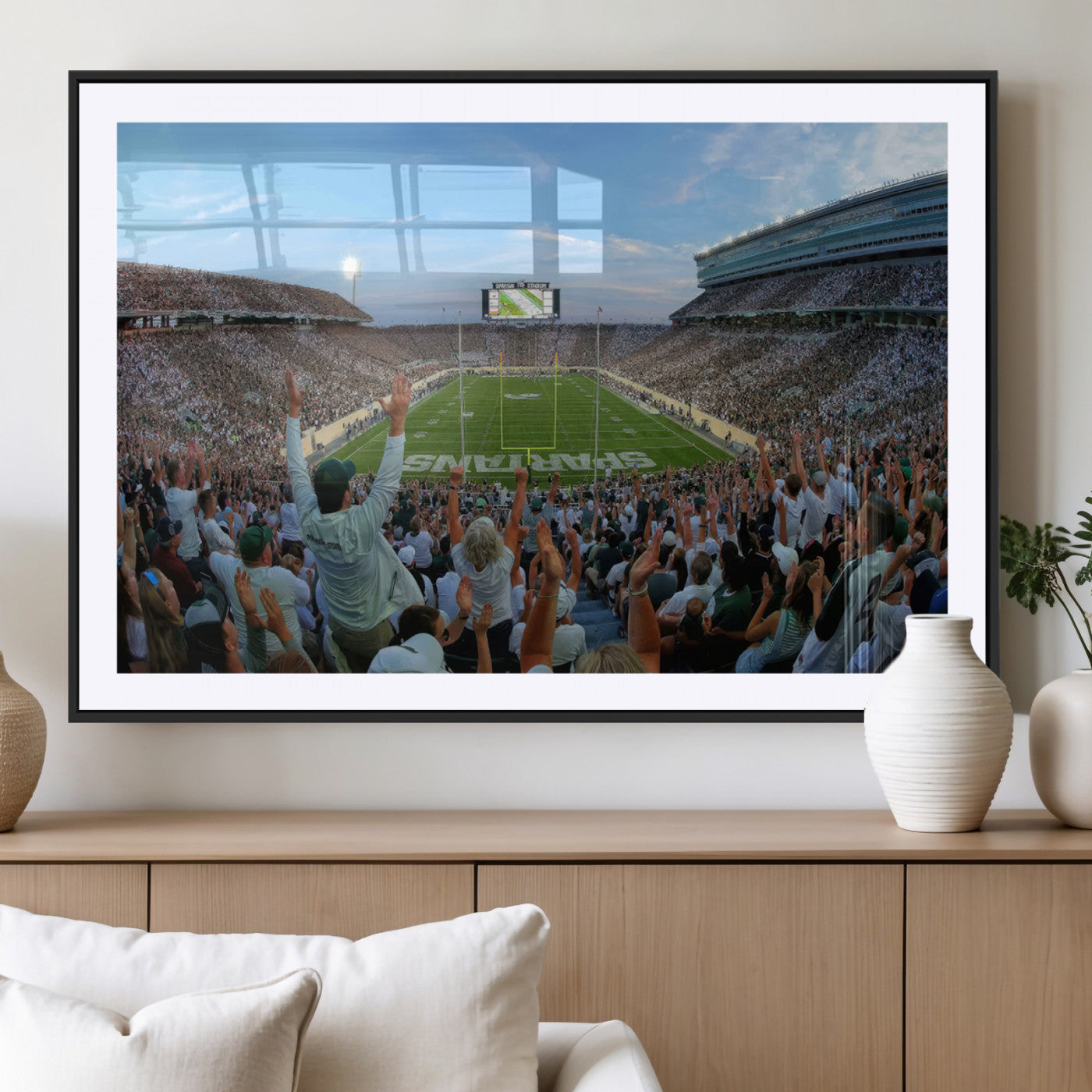 73105-MGC-FP-36x24_Black-Michigan State Spartans Football Team Art Print - East Lansing Spartan Stadium Wall Art Canvas Print