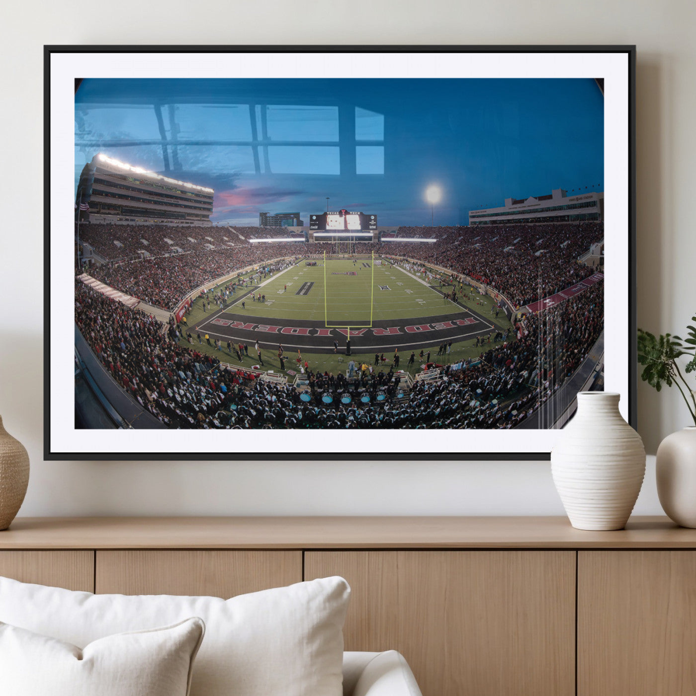 60763-MGC-FP-36x24_Black-Texas Tech Red Raiders Canvas, Framed Football Team Print - Lubbock Jones AT&T Stadium Wall Art