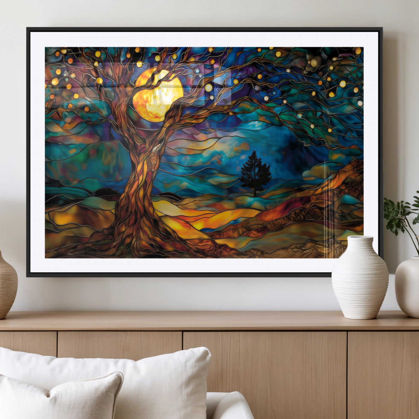 18319-MGV-CV-36X24-Tree of Life Wall Art - Yggdrasil Tree of Life Canvas Print - Vibrant Moonlit Tree Wall Art, Tree