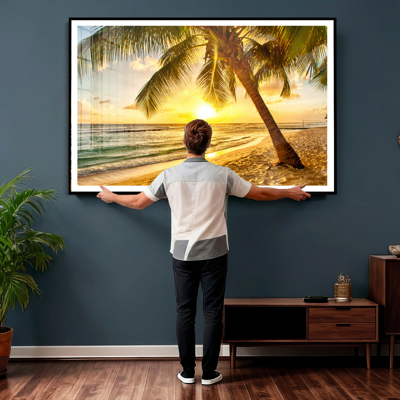 33628-MGV-CV-36X24 - Beach Sunset Canvas Wall Art Print - Tropical Beach Canvas Wall Art Print – Vibrant Palm Trees and