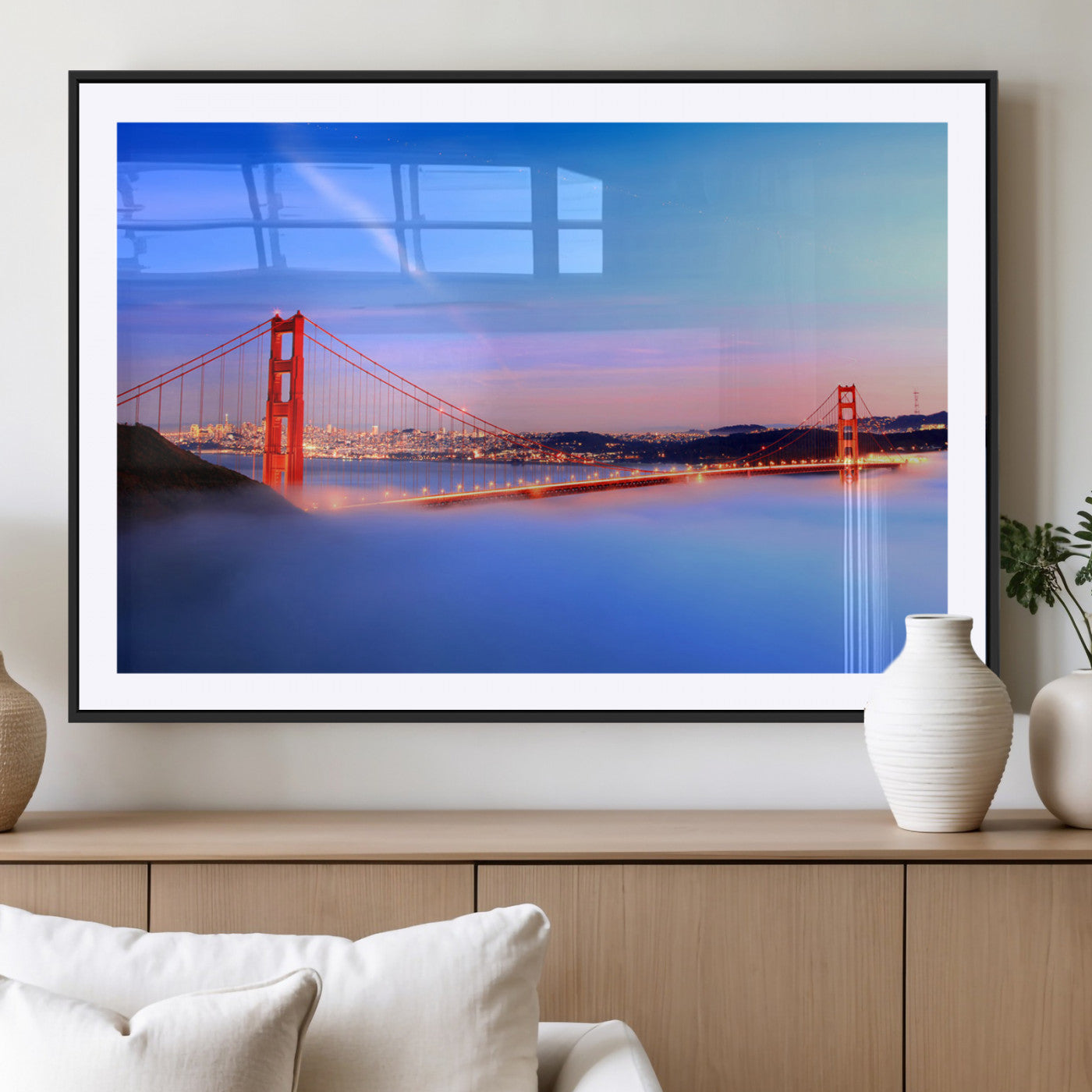MGC-FP-36x24 - Golden Gate Bridge Wall Art Print, San Francisco Sunset Canvas Wall Art, Cityscape Canvas Print for