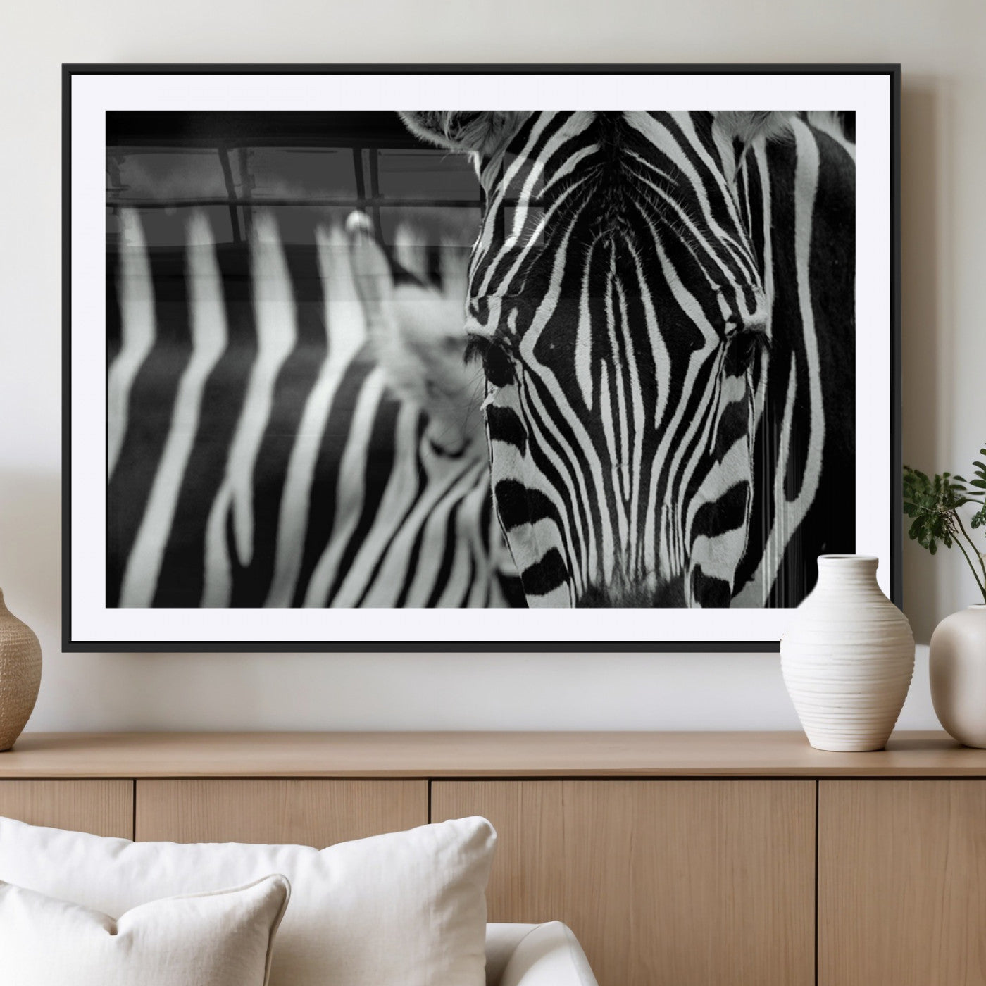 MGC-FP-36x24 - Zebra Wall Art – Close Up Black and White Animal Print, Bold Safari Decor for Living Room, Office, or Bedroom
