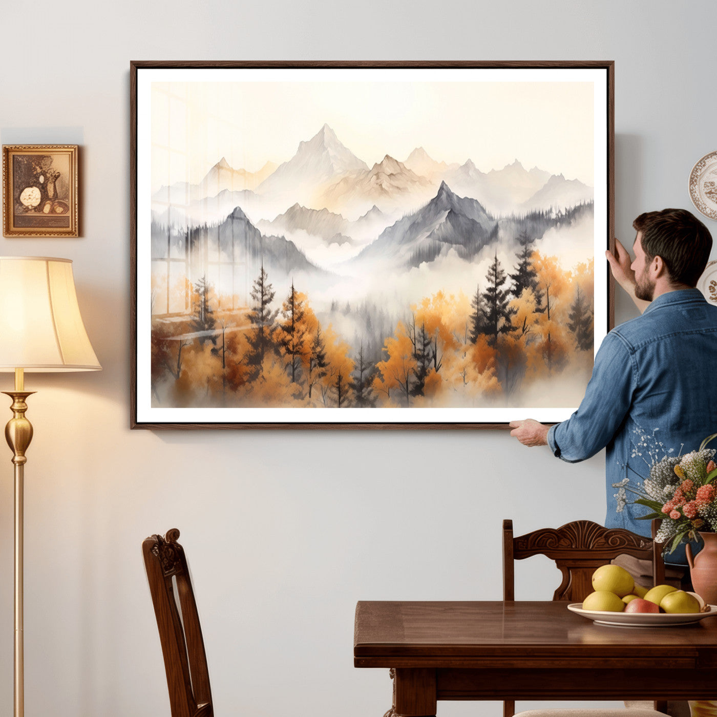 70049-MGV-CV-36X24 - Abstract Mountain Wall Art | Misty Mountain Forest and Mountains Canvas Print for Living Room,