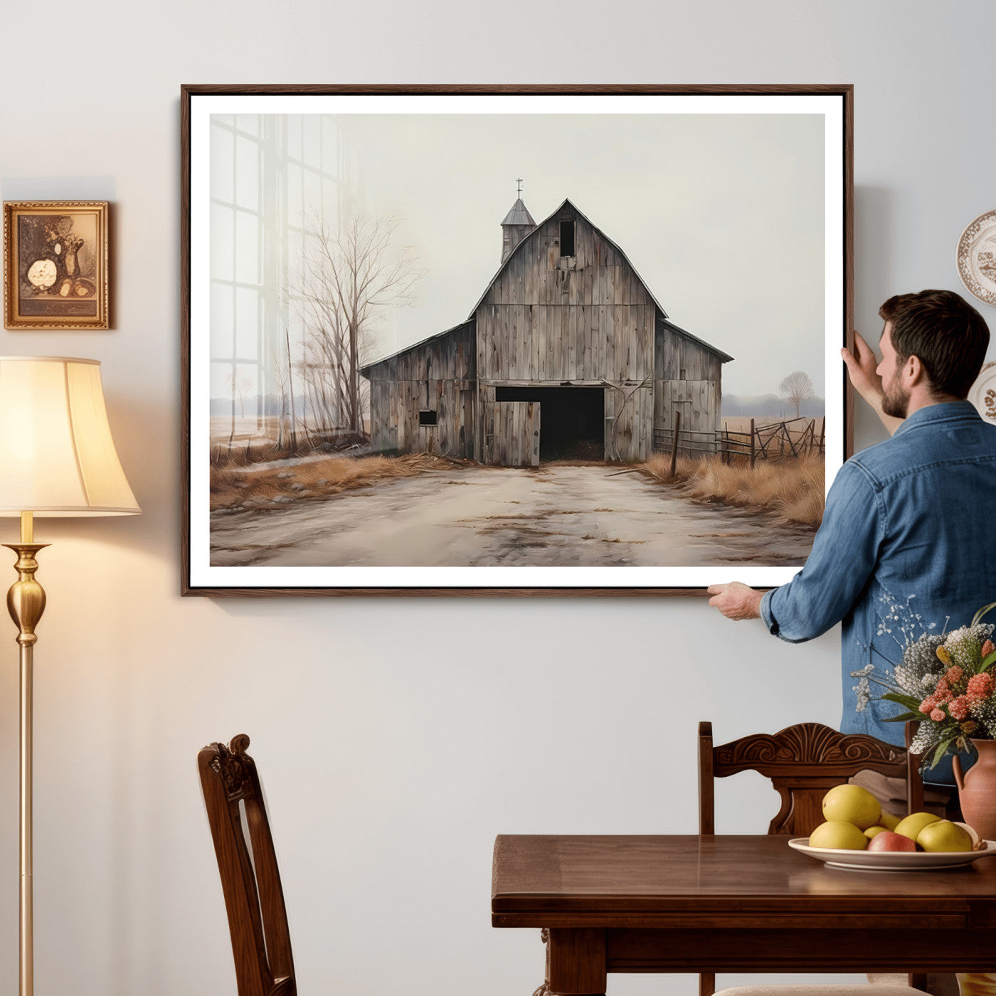 11602-MGV-CV-36X24 - Farmhouse Rustic Barn Wall Art Canvas Print – Framed and Ready to Hang – Perfect Addition to