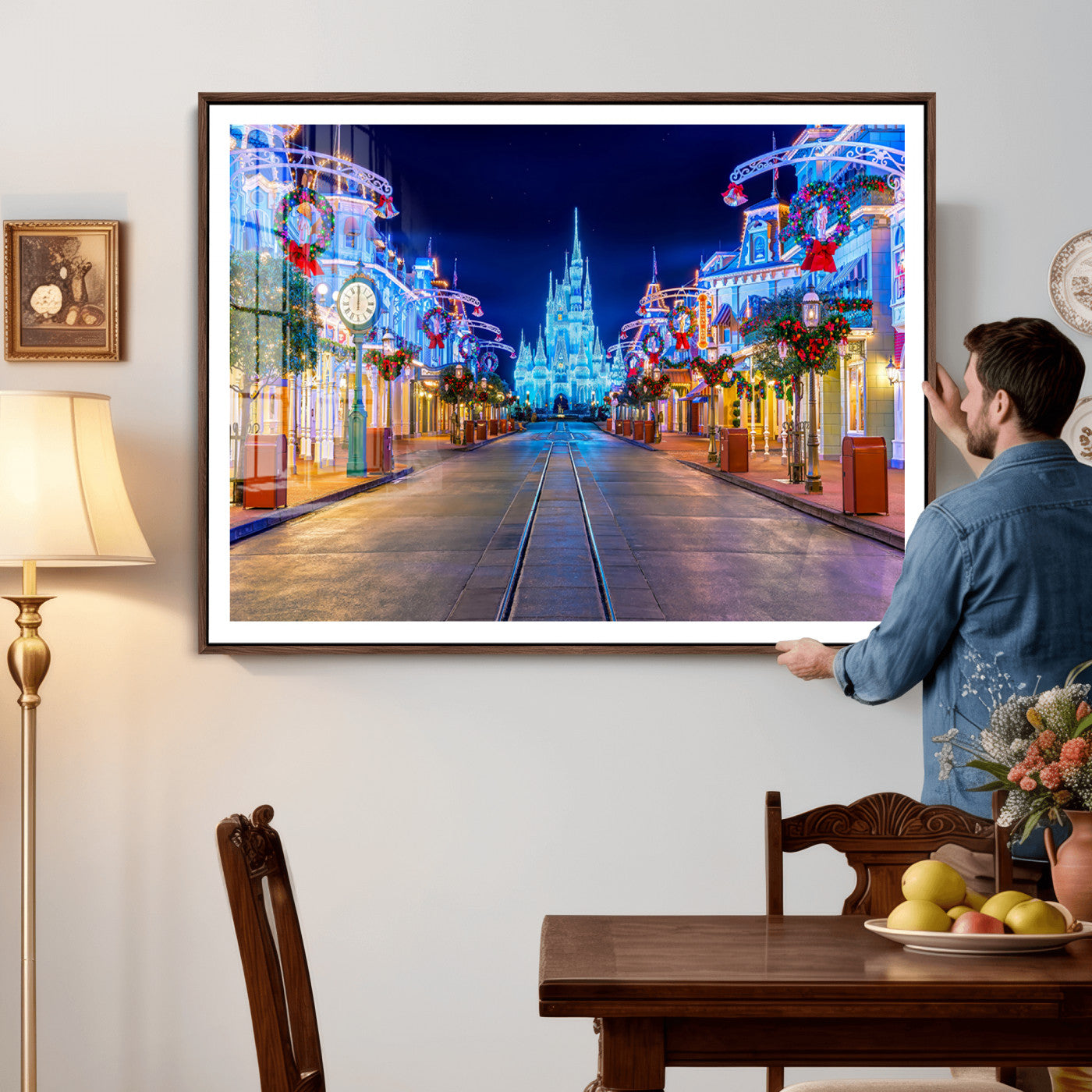 12470-MGV-CV-36X24 - Disney Castle Wall Art – Large Magic Kingdom Canvas Artwork, Fairytale Design, Kids Room Christmas Decor for Home, Office